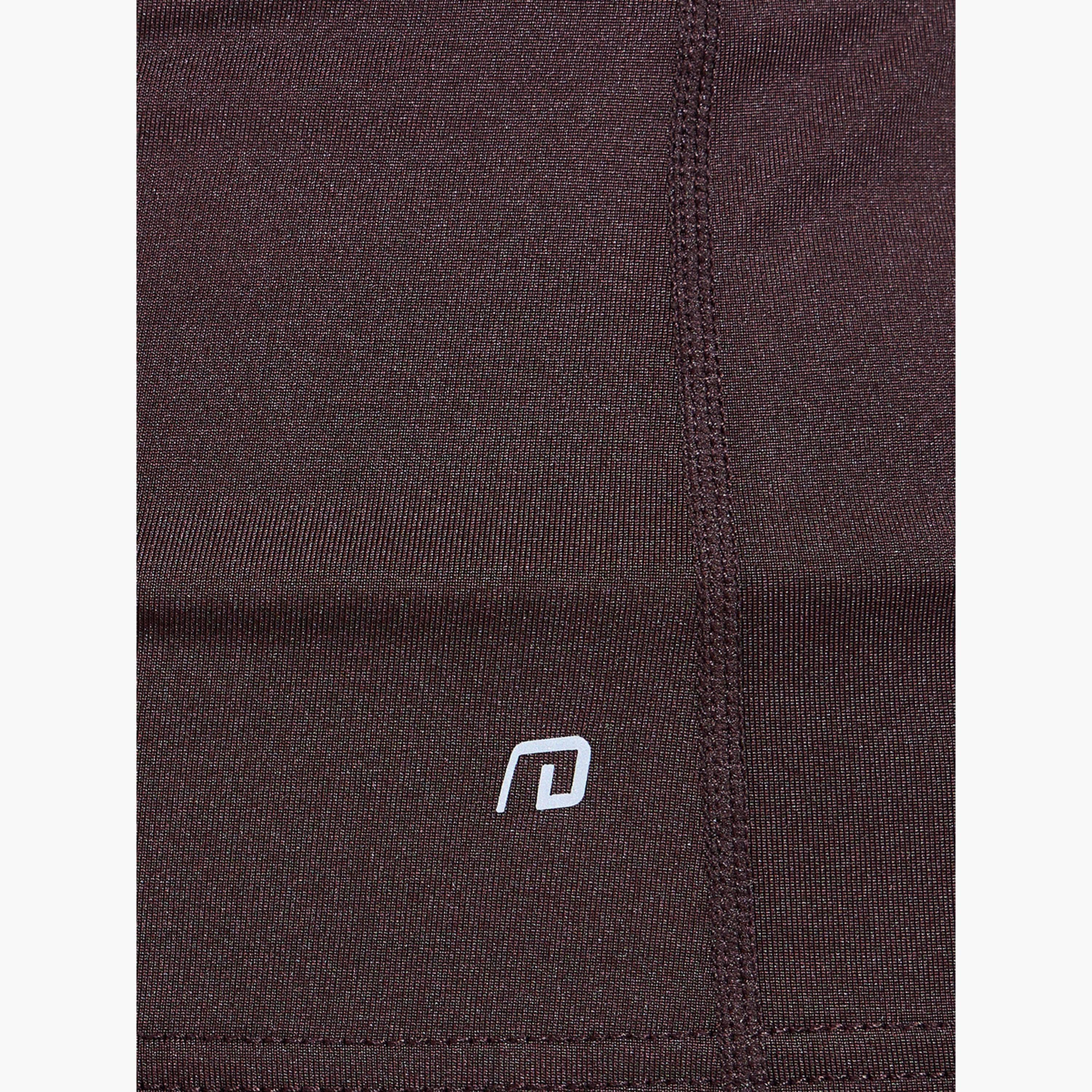 Styli Brown Ruched Details Half Zip Up Thumbhole Top-sports-women-clothing-tshirtsandvests-image-4