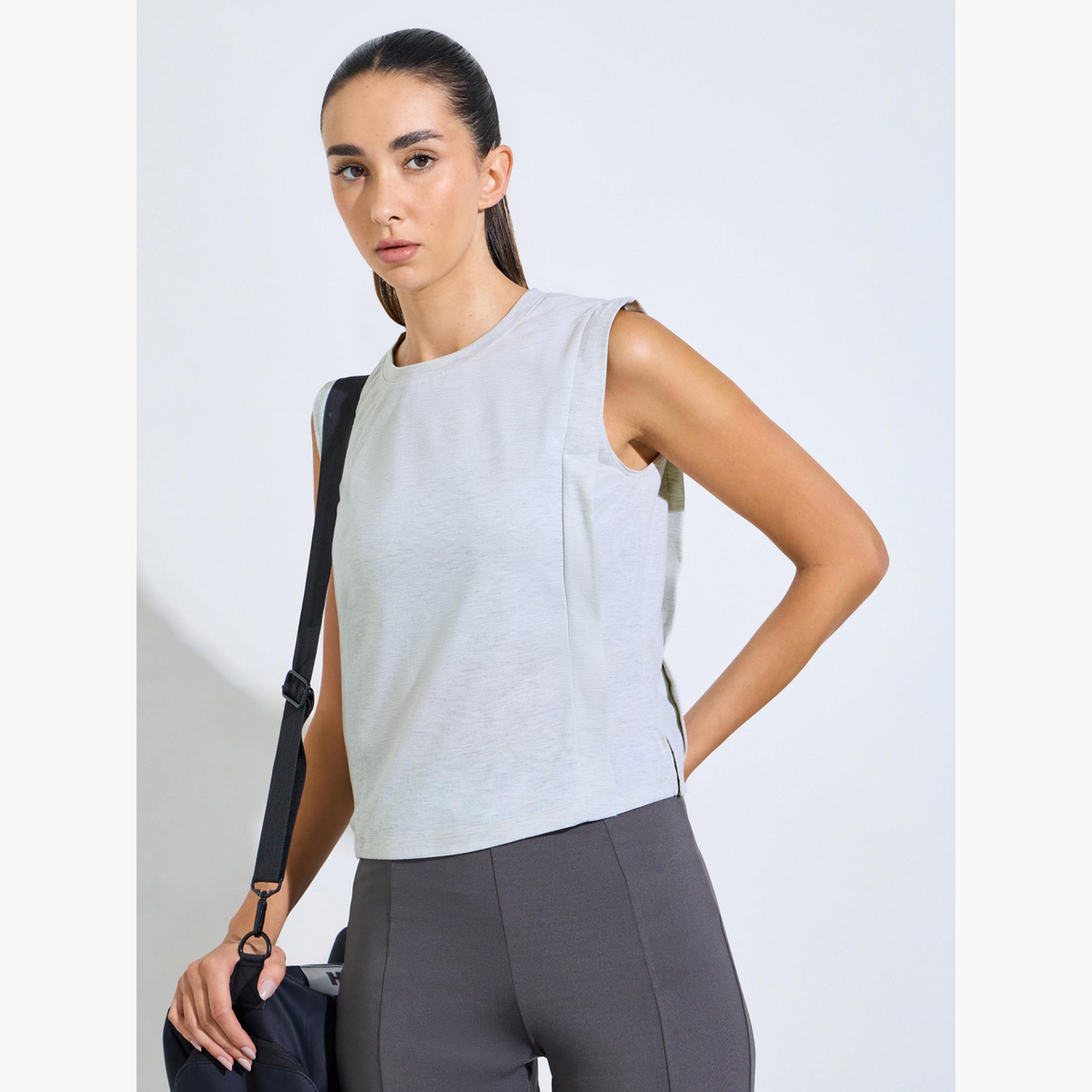 ستايلي - قميص داخلي رمادي سادة برقبة دائرية-sports-women-clothing-tshirtsandvests-image-3