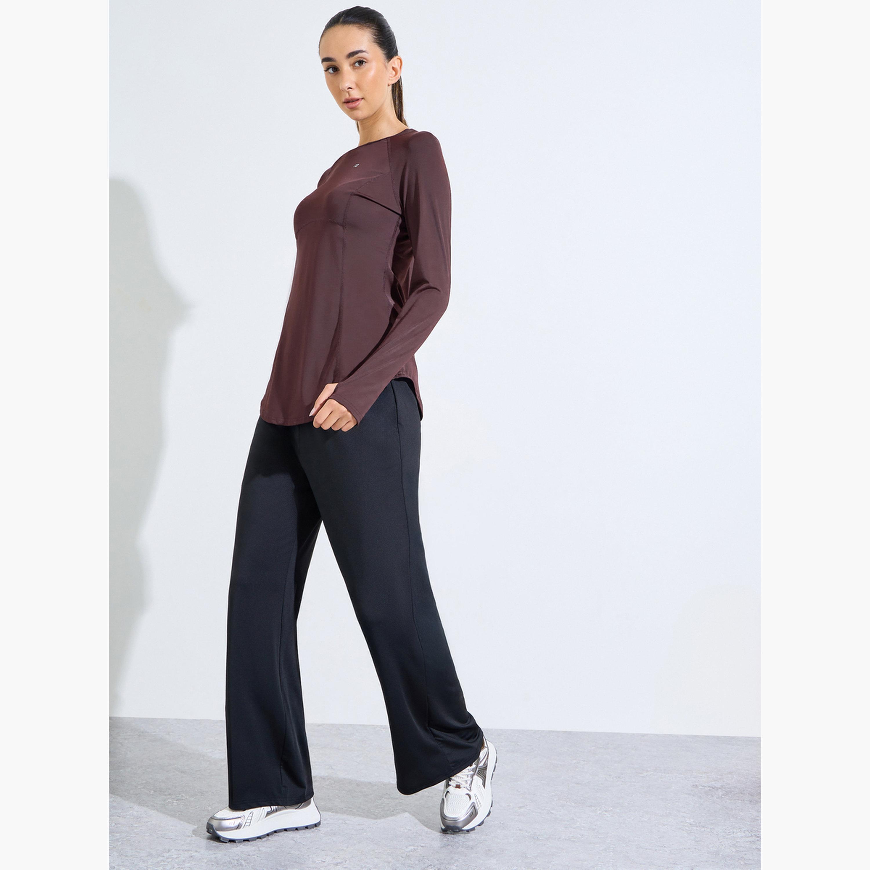 Styli Brown Logo Curved Hem Modest Longline Thumbhole Top-sports-women-clothing-tshirtsandvests-image-2