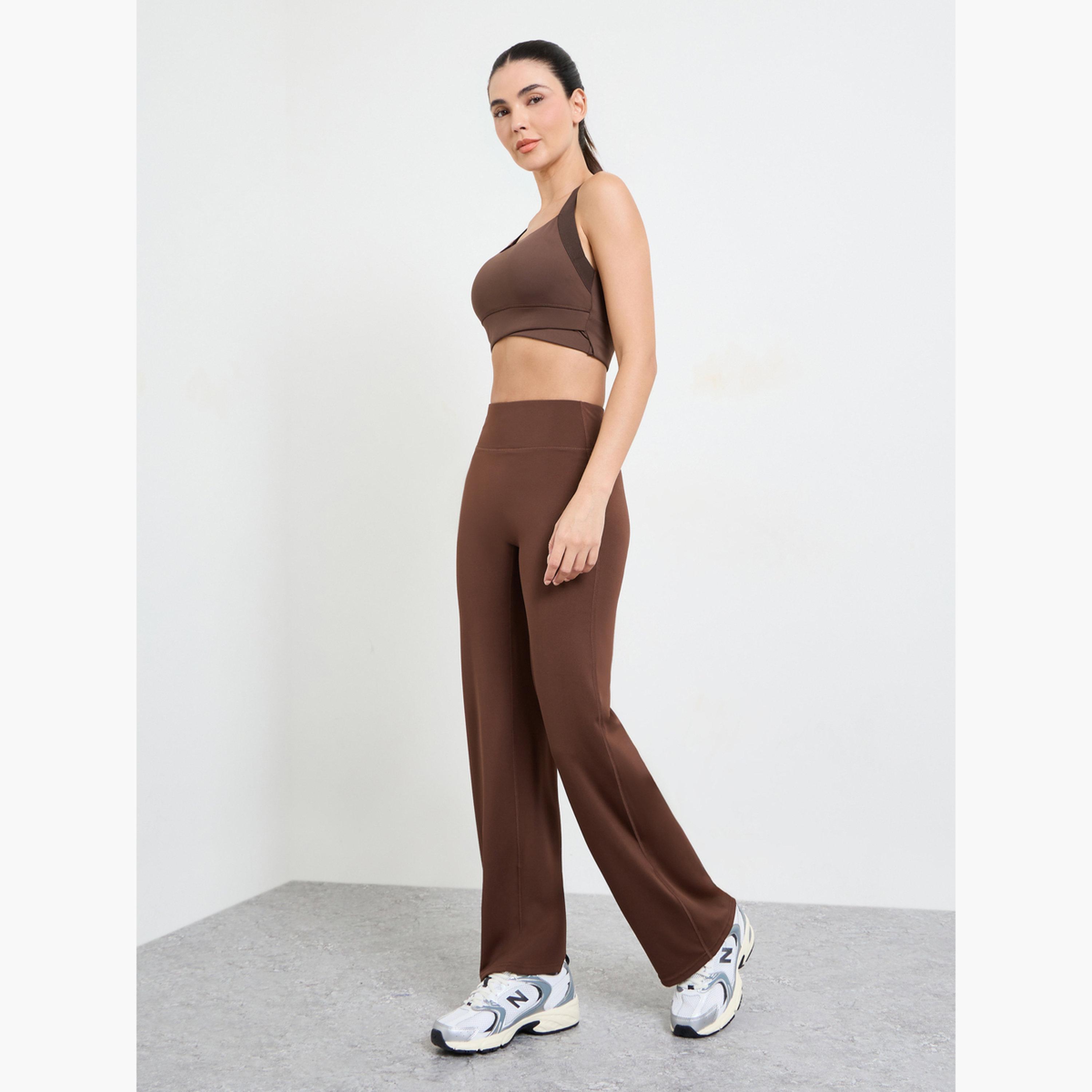 Styli Brown Broad Strap Back Peep Detail  Sports Bra - Medium Support-women-clothing-sportswearandactivewear-sportsbras-image-2