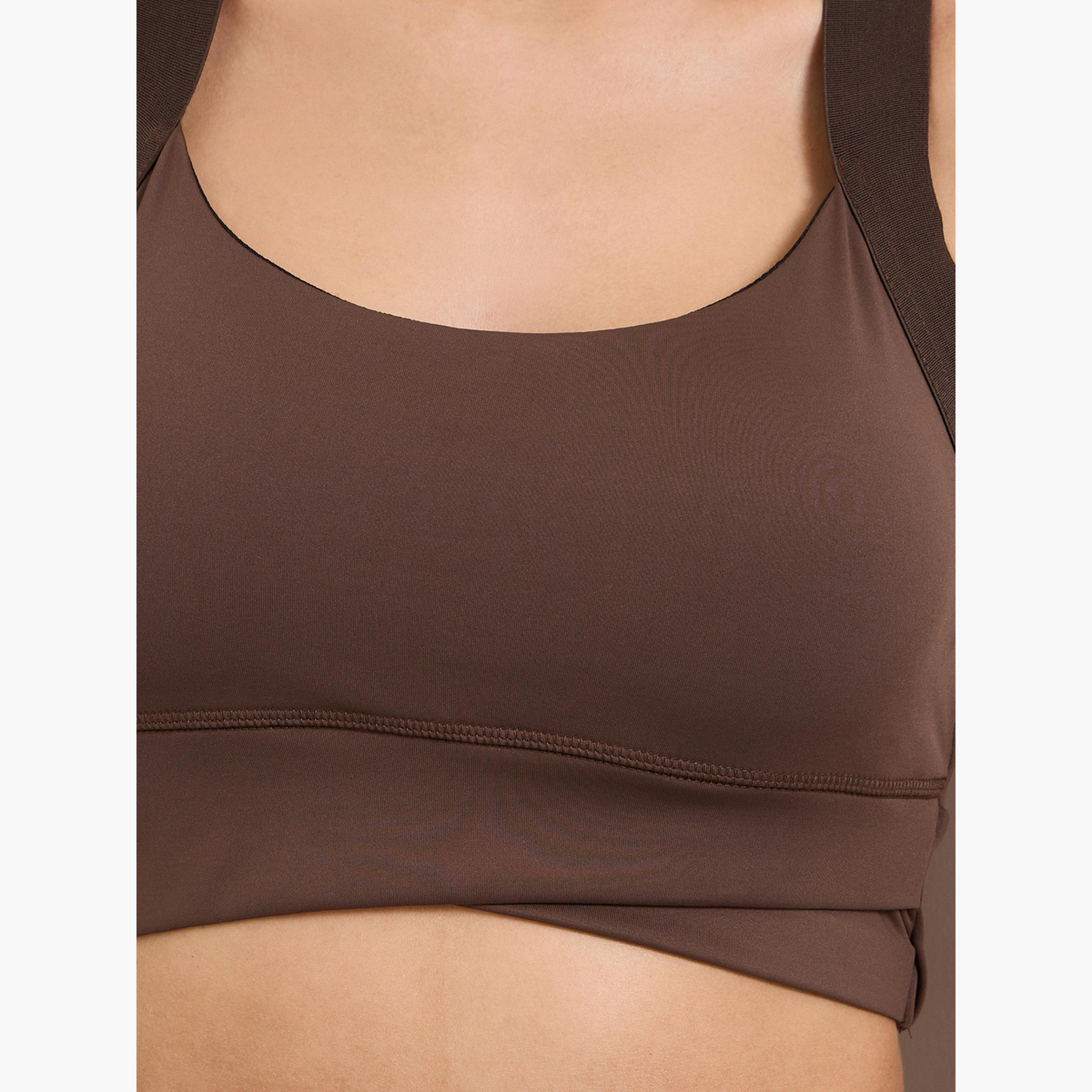 Styli Brown Broad Strap Back Peep Detail  Sports Bra - Medium Support-women-clothing-sportswearandactivewear-sportsbras-image-4