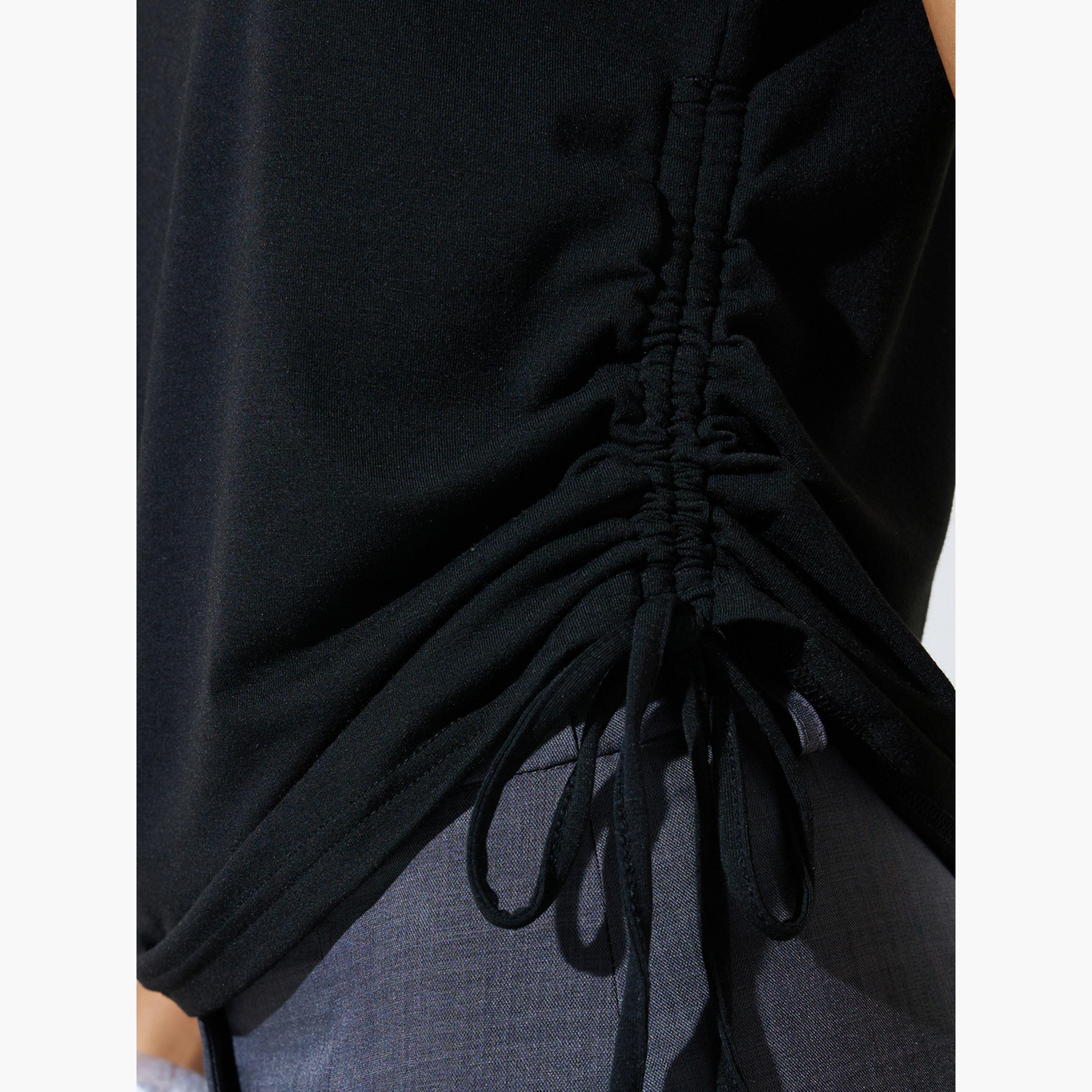 Styli Black Polo T-Shirt with Ruched Side Detail-women-clothing-tshirts-image-4