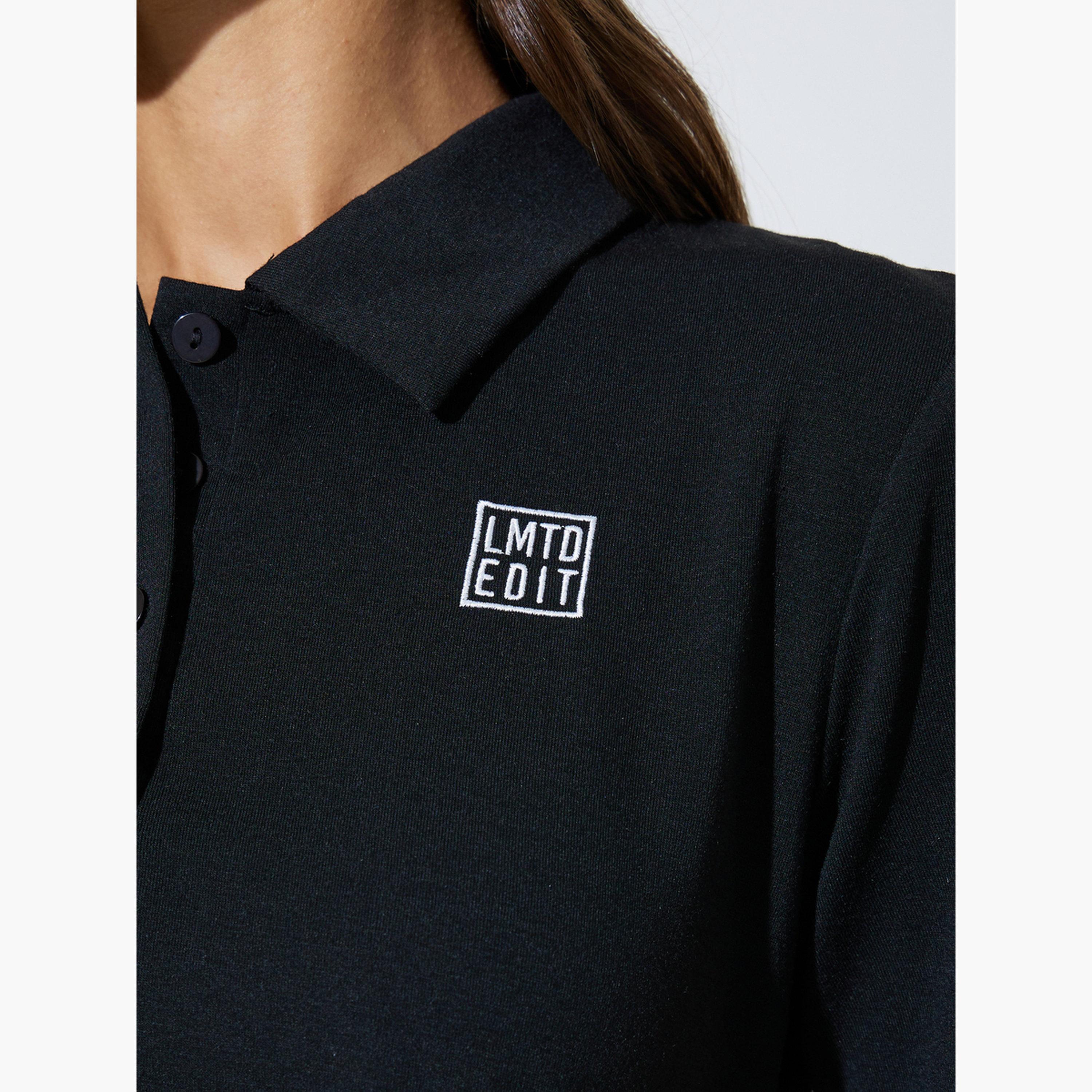 Styli Black Polo T-Shirt with Ruched Side Detail-women-clothing-tshirts-image-5
