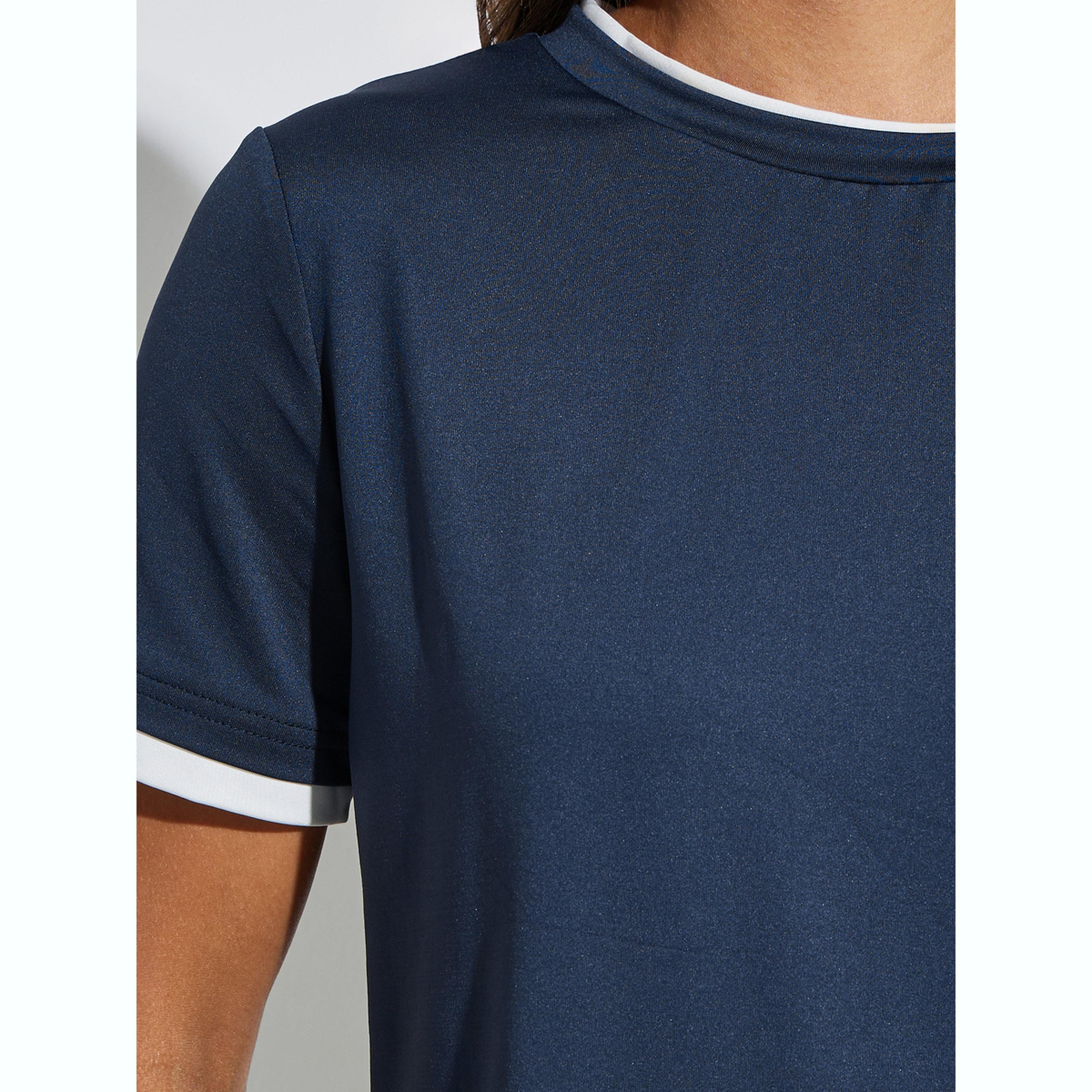 Styli Dark Blue Double-Layer Collar T-Shirt and Mid Waist Flared Leggings Set-women-clothing-coordsets-image-6