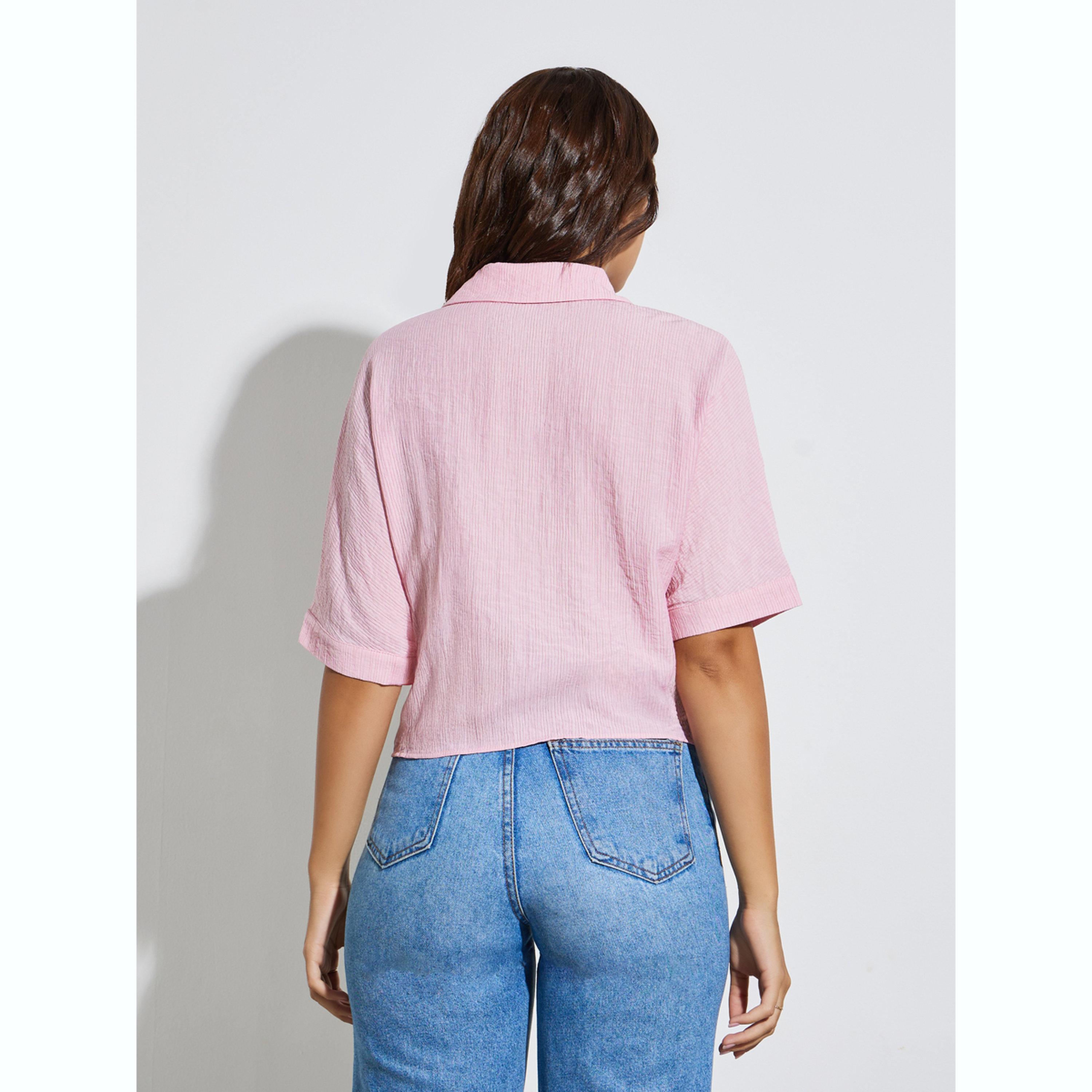 بلوزة بتفاصيل بارزة الملمس ورباط أمامي-women-clothing-shirtsandblouses-blouses-image-3