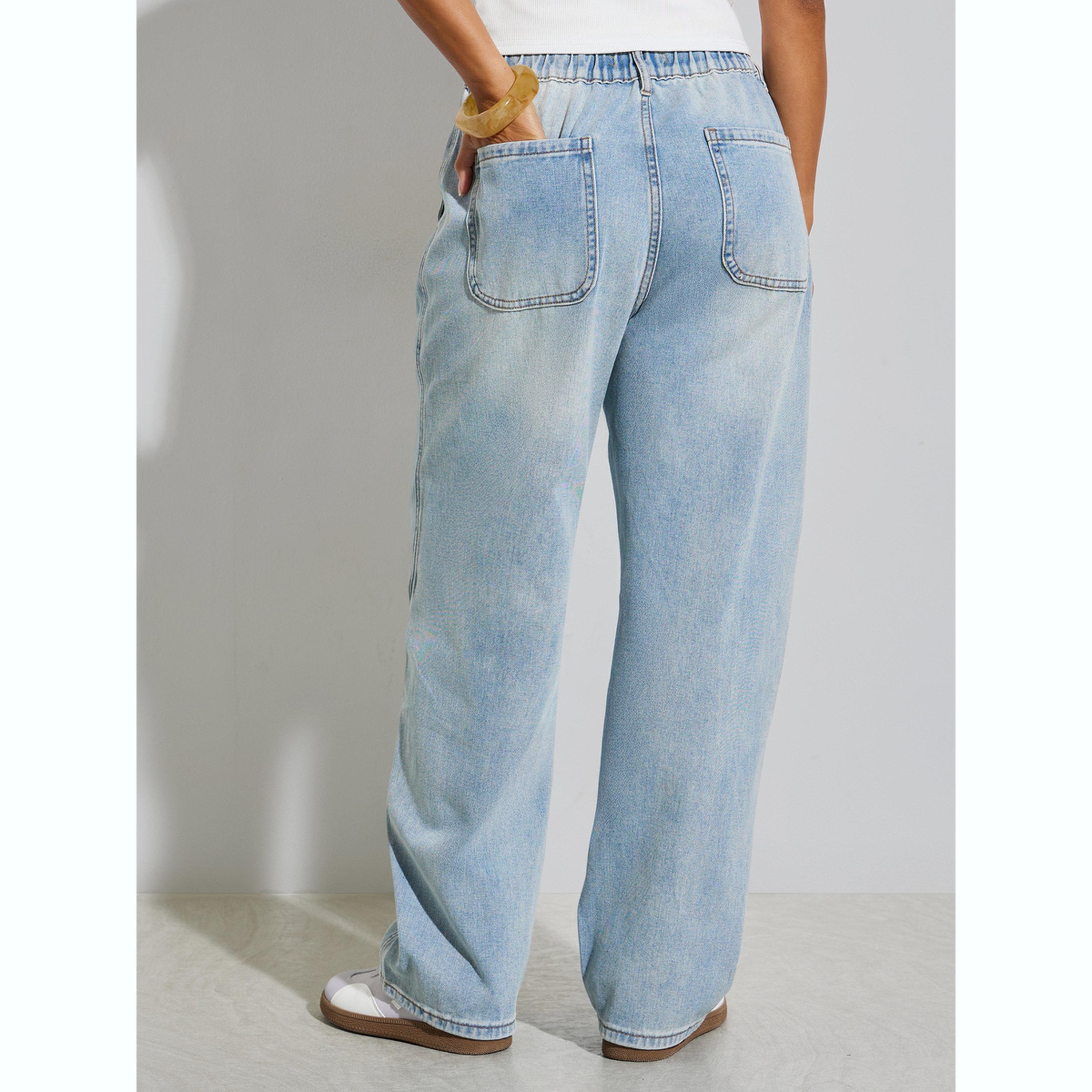 Styli Women Wide Leg Mid Rise Jeans  with Drawstring-women-clothing-bottoms-jeans-image-4