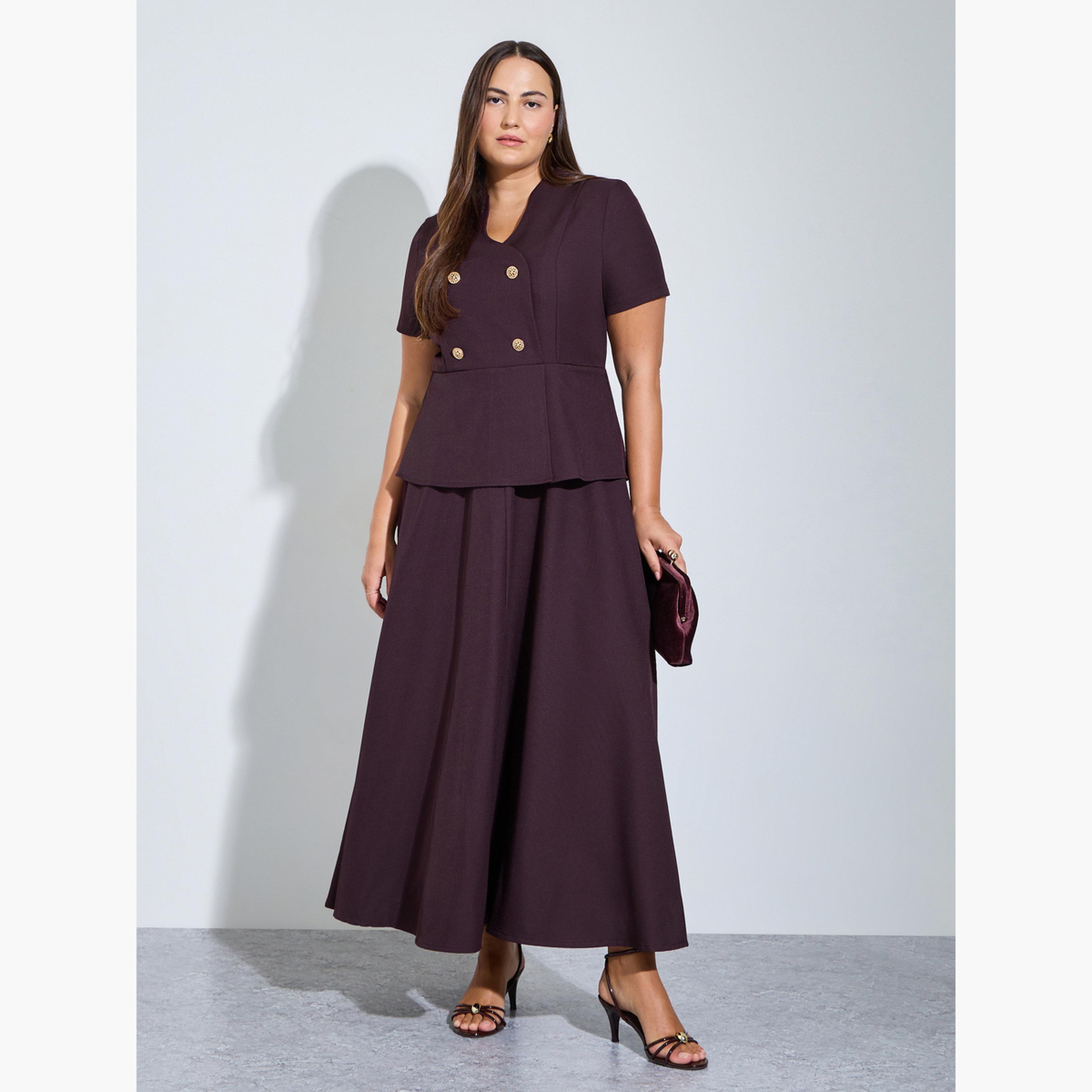 Styli Plus Size Purple Double Breasted Detail A-Line Maxi Dress-women-clothing-dresses-image-1