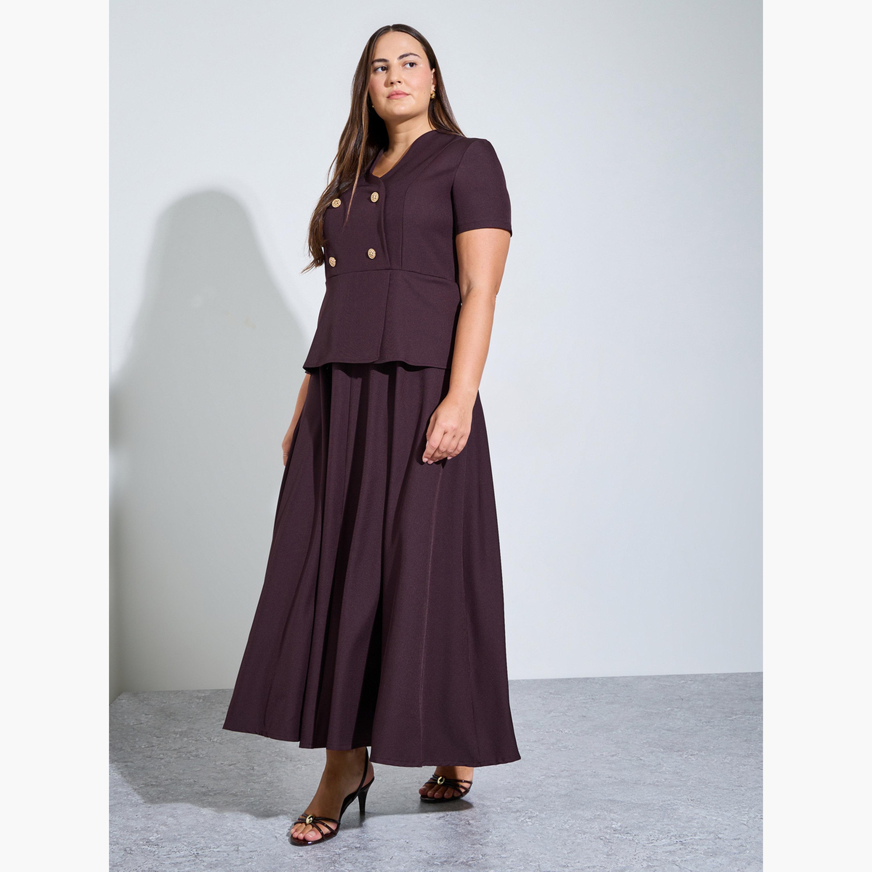 Styli Plus Size Purple Double Breasted Detail A-Line Maxi Dress-women-clothing-dresses-image-3