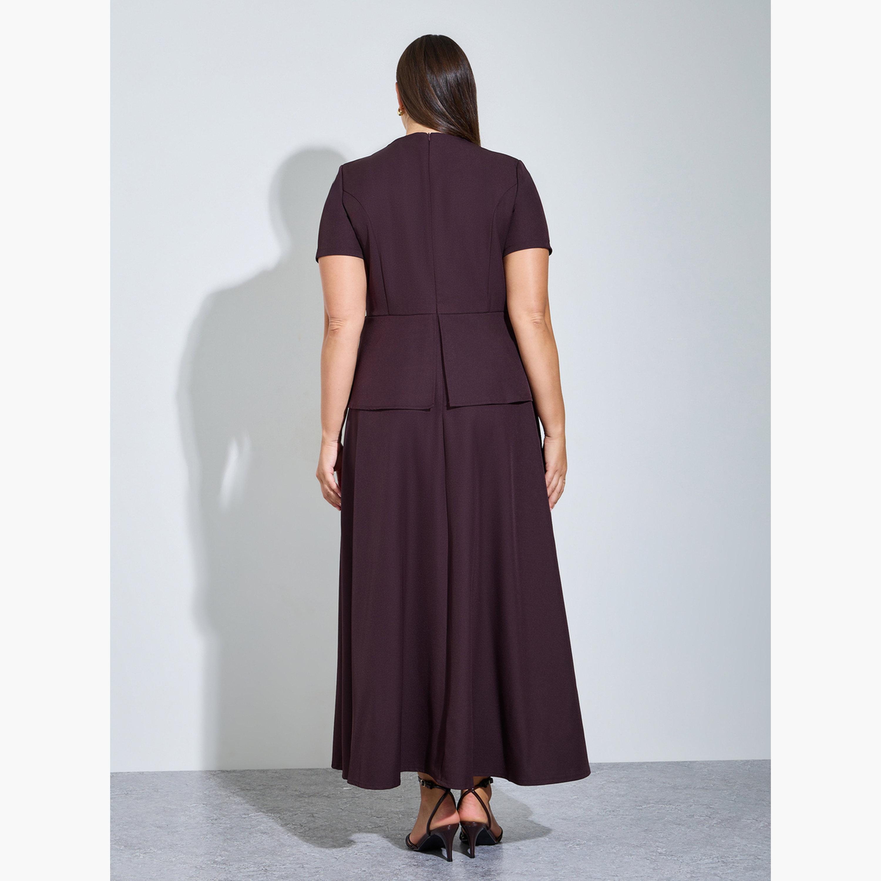 Styli Plus Size Purple Double Breasted Detail A-Line Maxi Dress-women-clothing-dresses-image-4