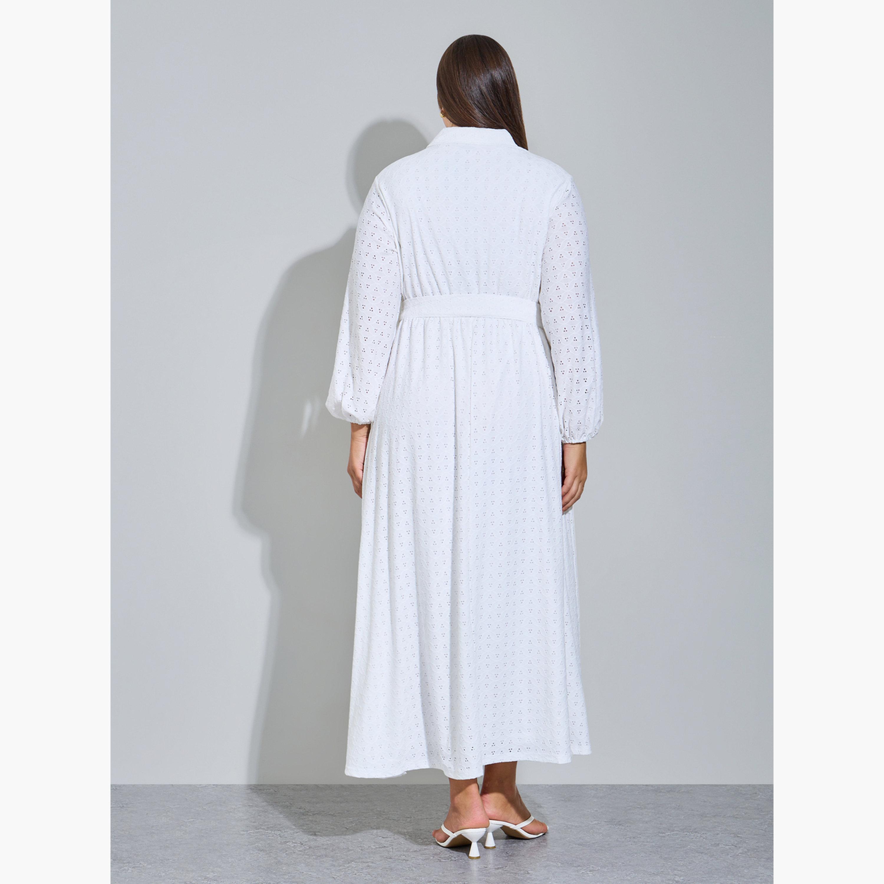 فستان طويل قميص بتفاصيل ثقوب بمقاس كبير-women-clothing-dresses-image-4