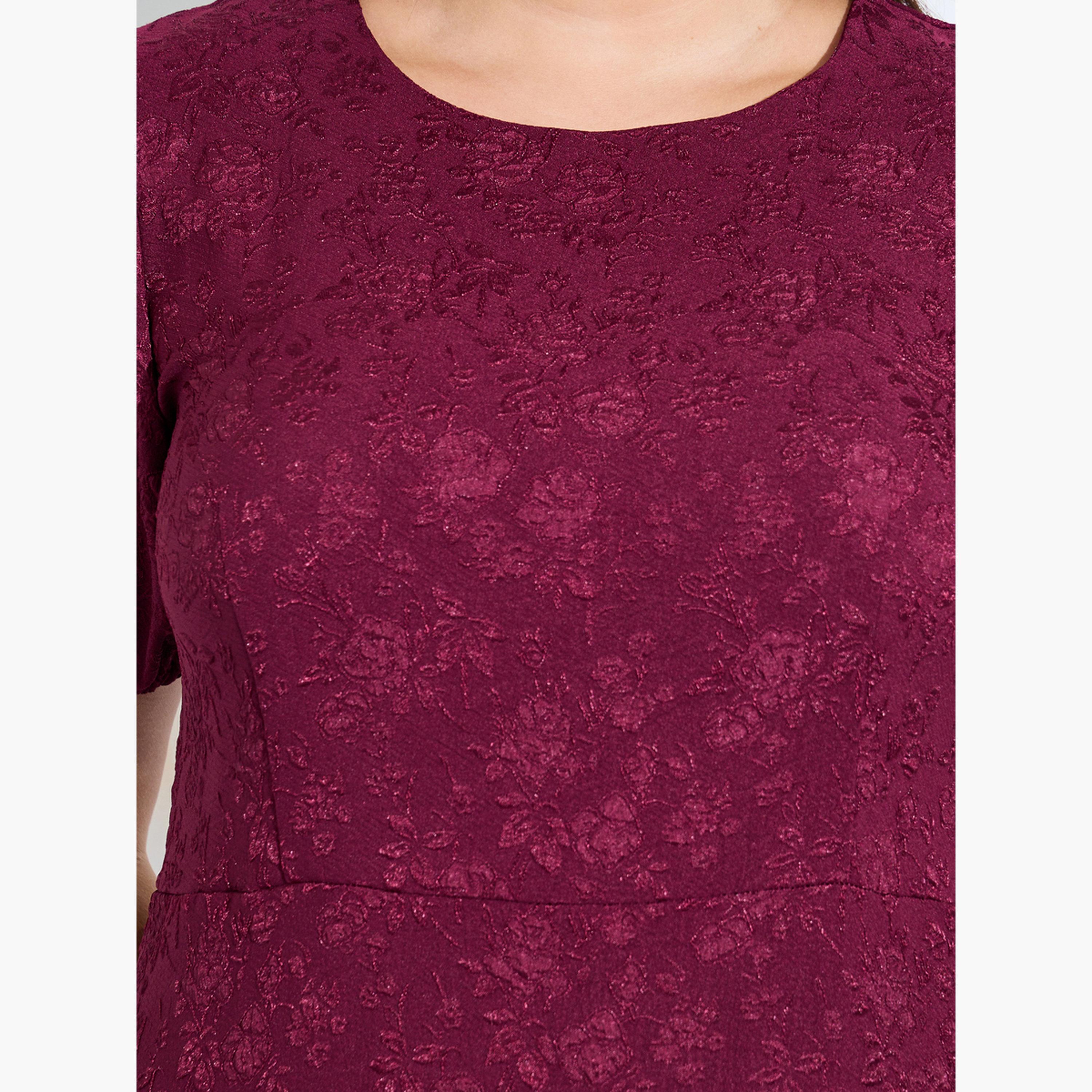 Styli Plus Size Purple Puff Sleeves Textured A-Line Maxi Dress-women-clothing-dresses-image-5