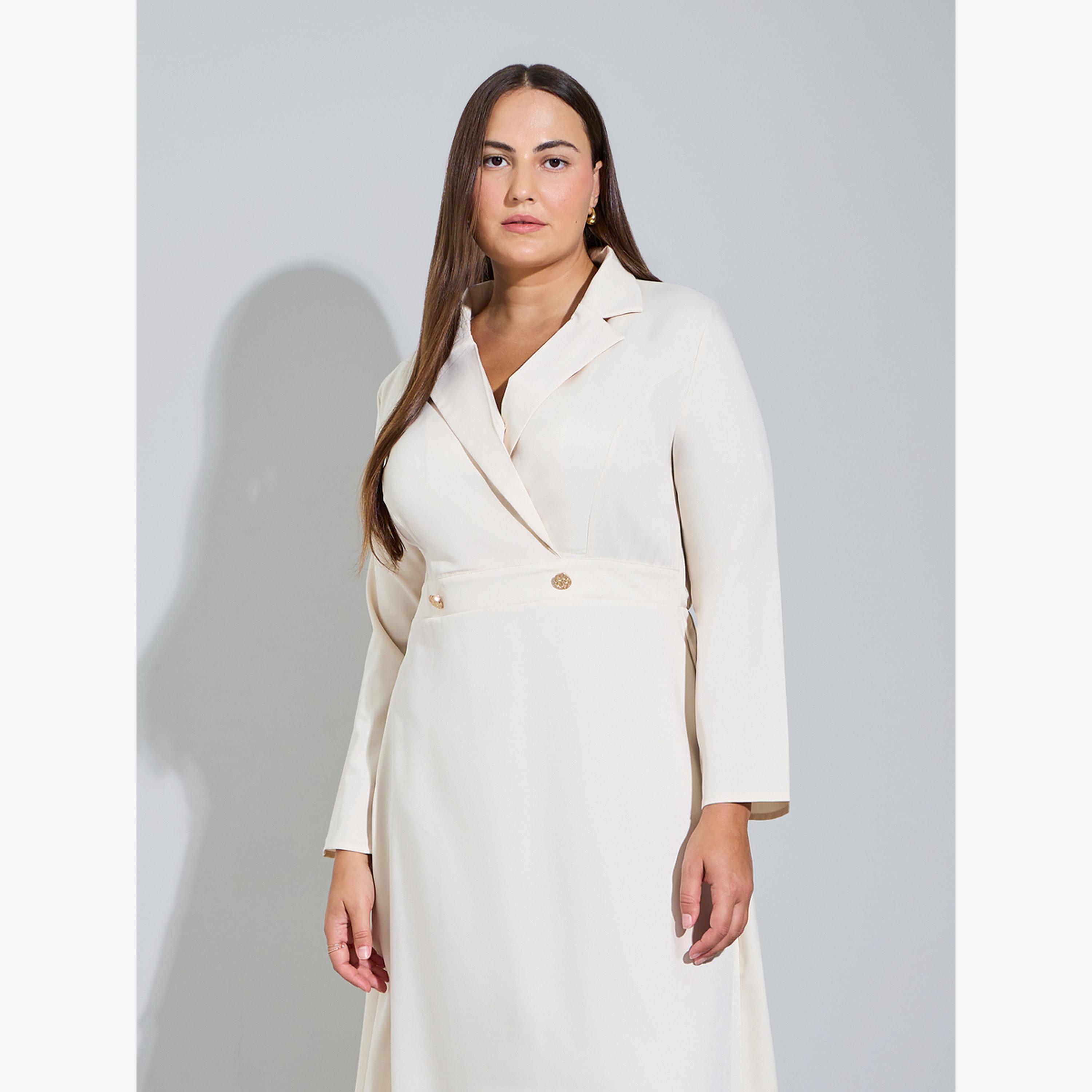 Styli Plus Size Off White Double Breasted A-Line Maxi Dress-women-clothing-dresses-image-2