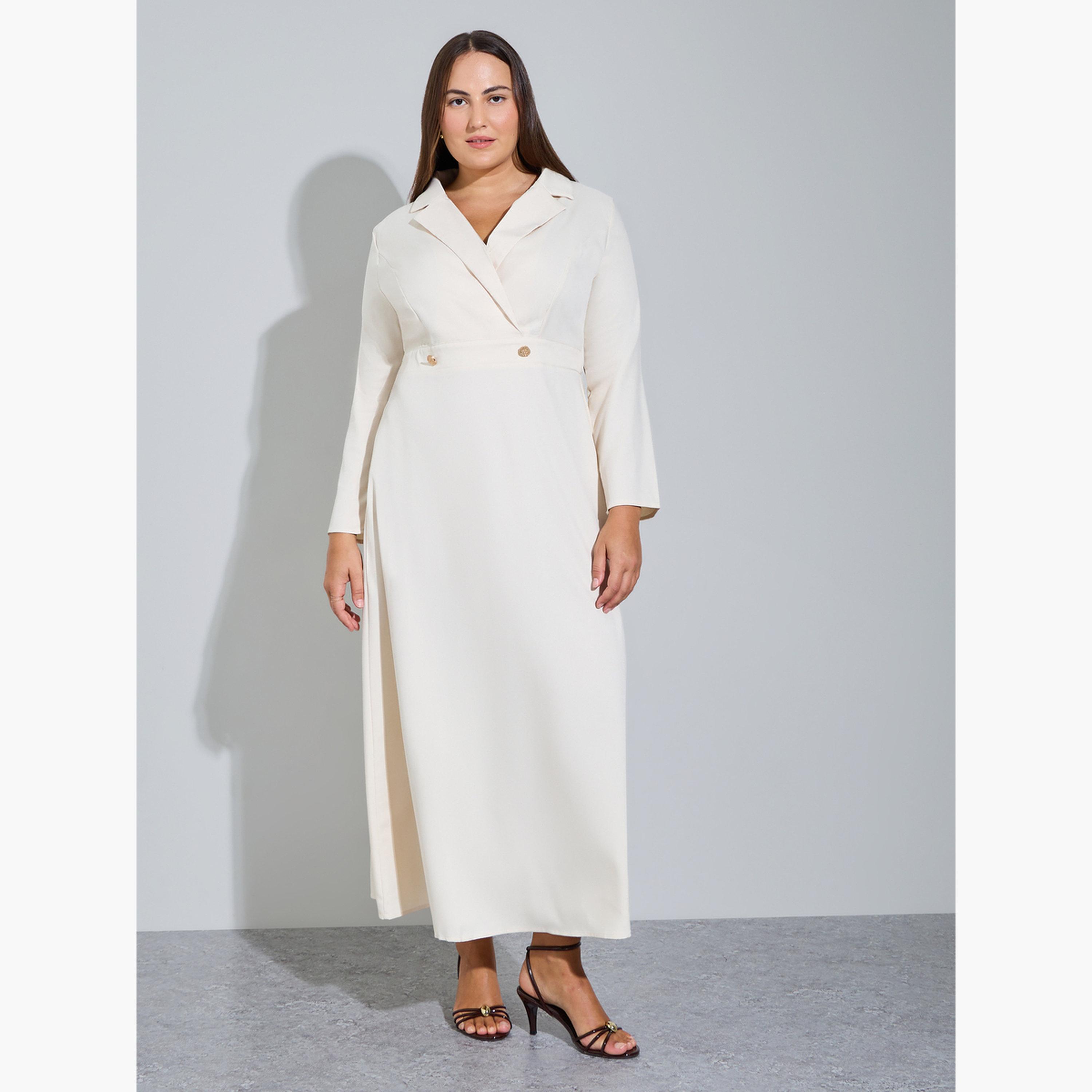 Styli Plus Size Off White Double Breasted A-Line Maxi Dress-women-clothing-dresses-image-3