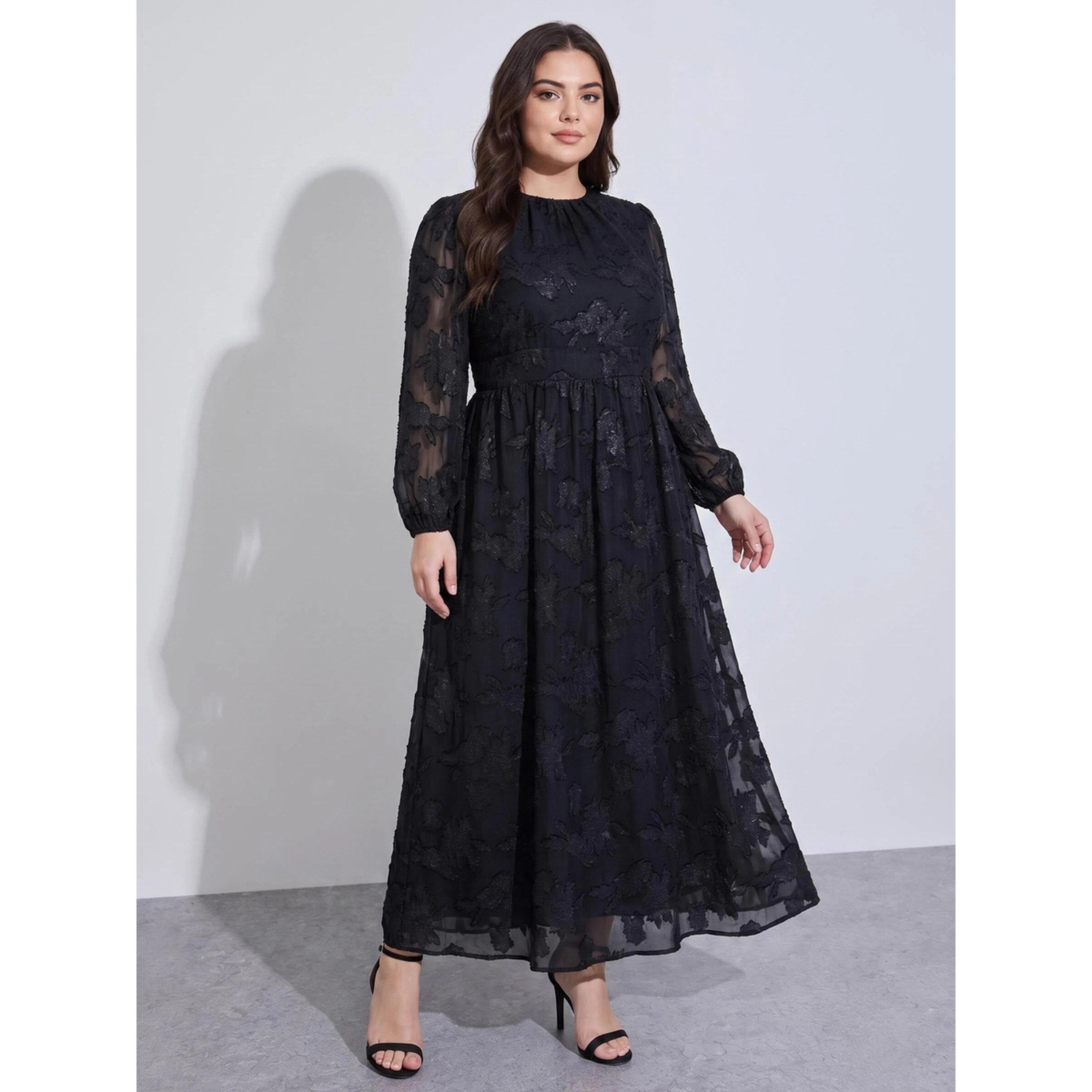 Styli MAXI LENGTH PRINTED SATIN JACQUARD A-LINE DRESS-women-clothing-dresses-image-1