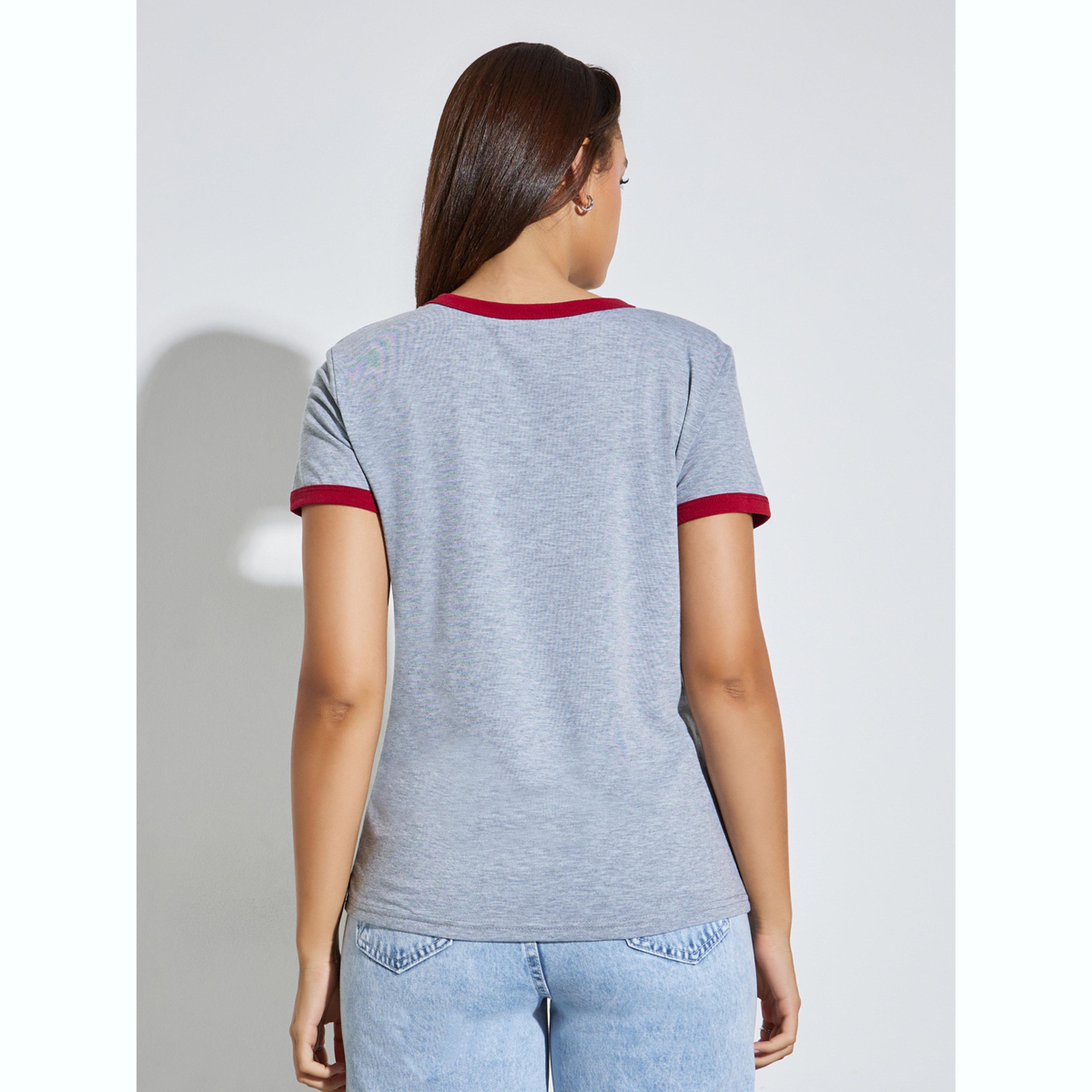Styli Grey Contrast Trim Regular Fit T-Shirt-women-clothing-tshirts-image-4