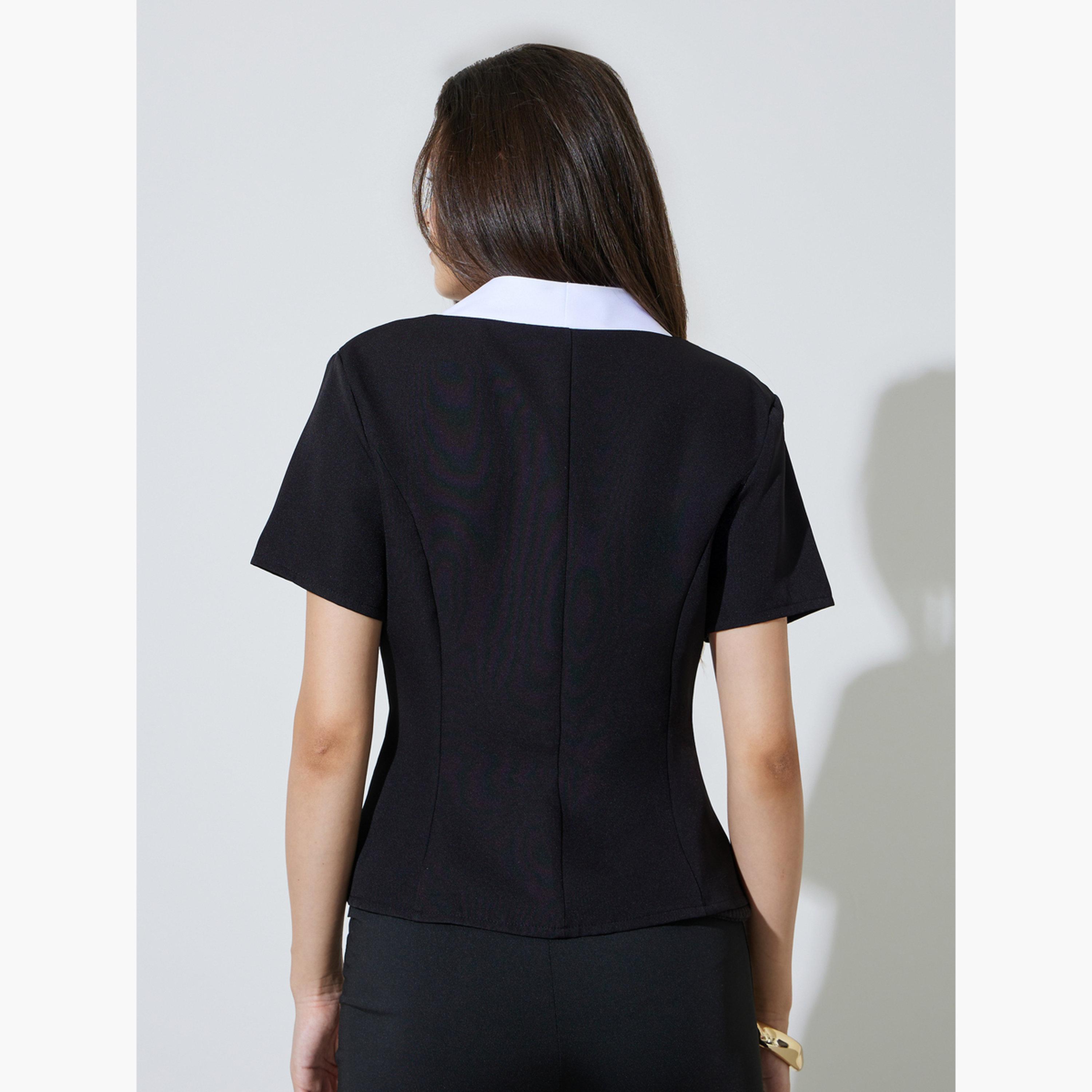 Take Two Black Plunge V Neck Short Sleeve Top-women-clothing-shirtsandblouses-blouses-image-3