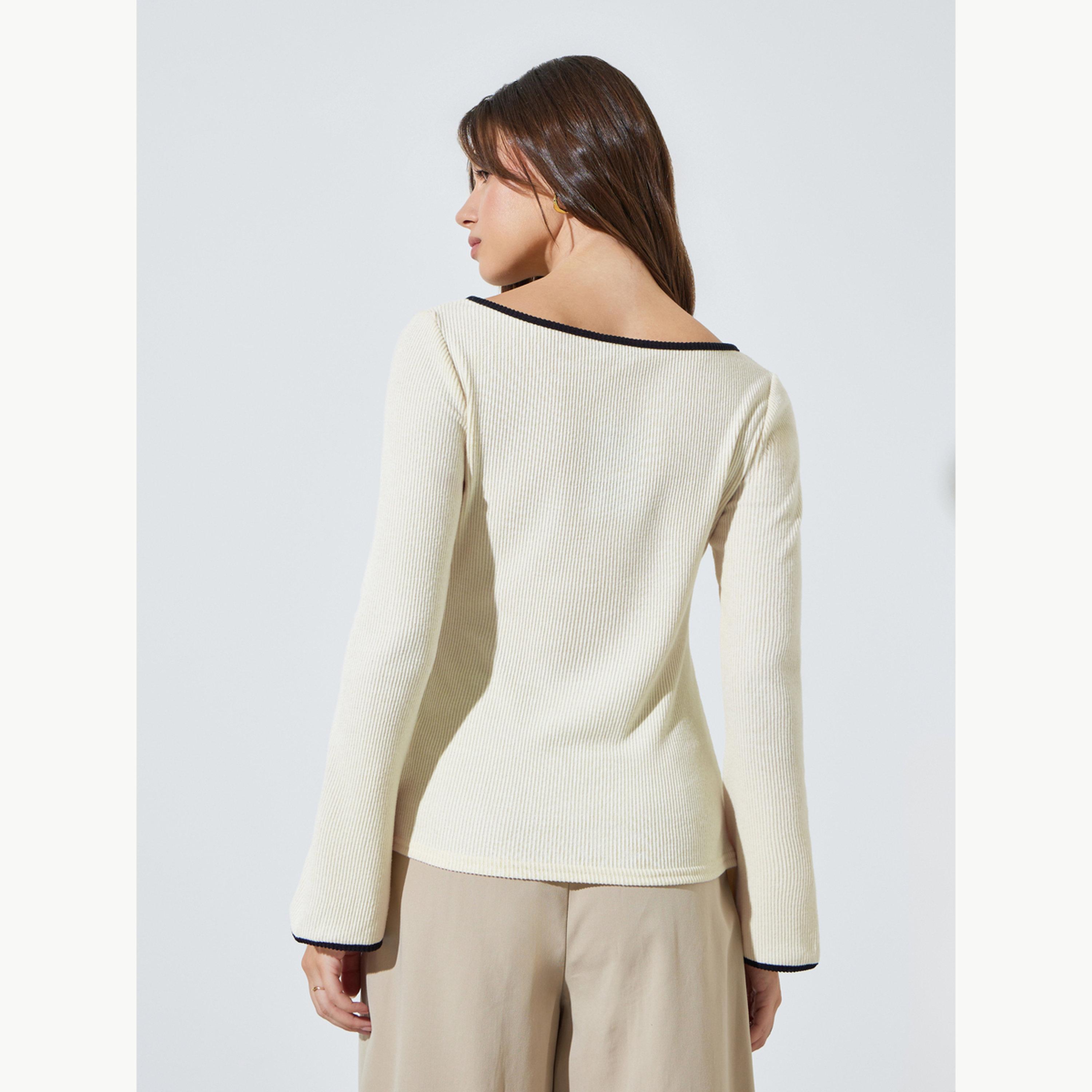 بلوزة محبوكة بياقة قارب وتفاصيل مُغايرة-women-clothing-shirtsandblouses-blouses-image-3