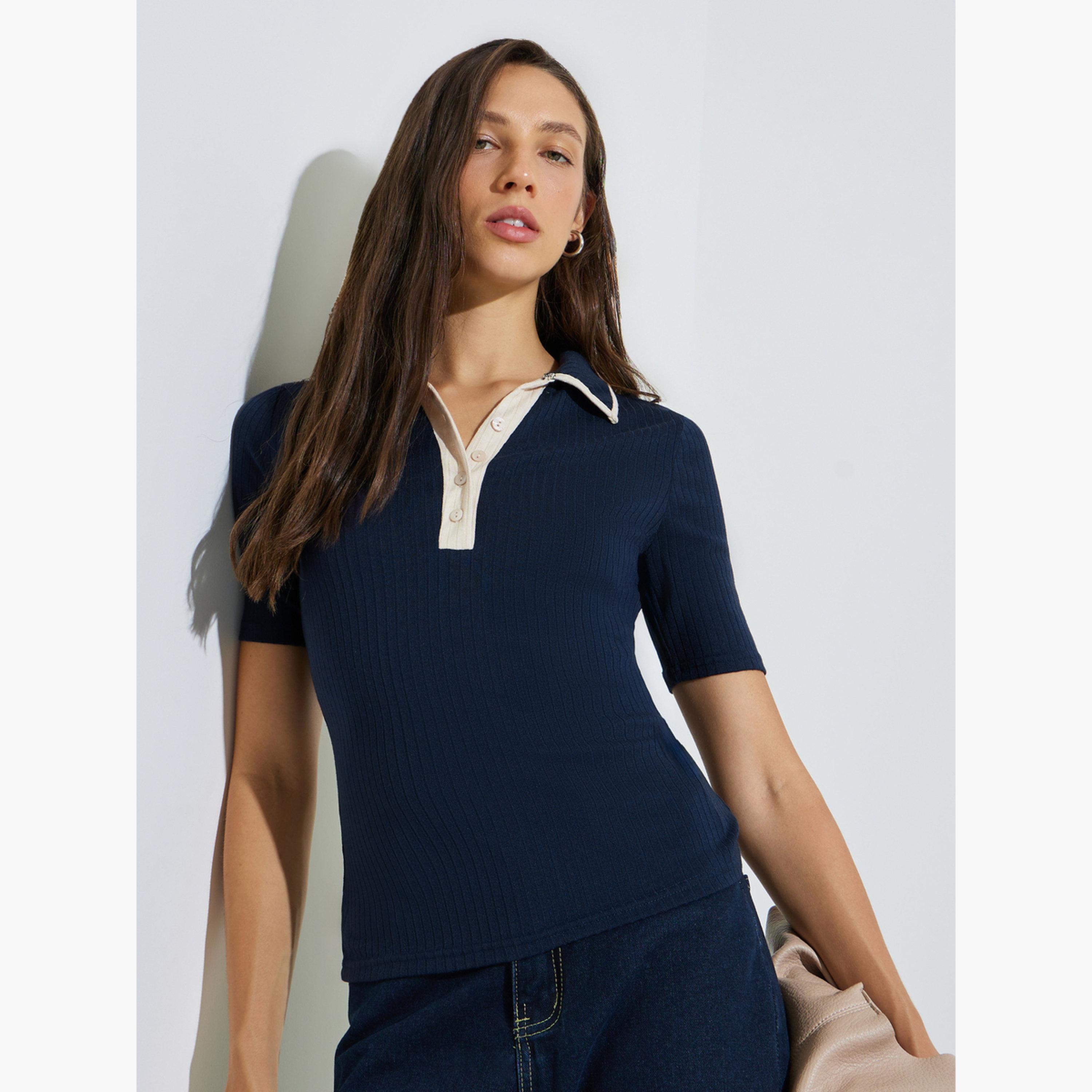 بلوزة محبوكة ضيقة بأكمام قصيرة-women-clothing-tshirts-image-3