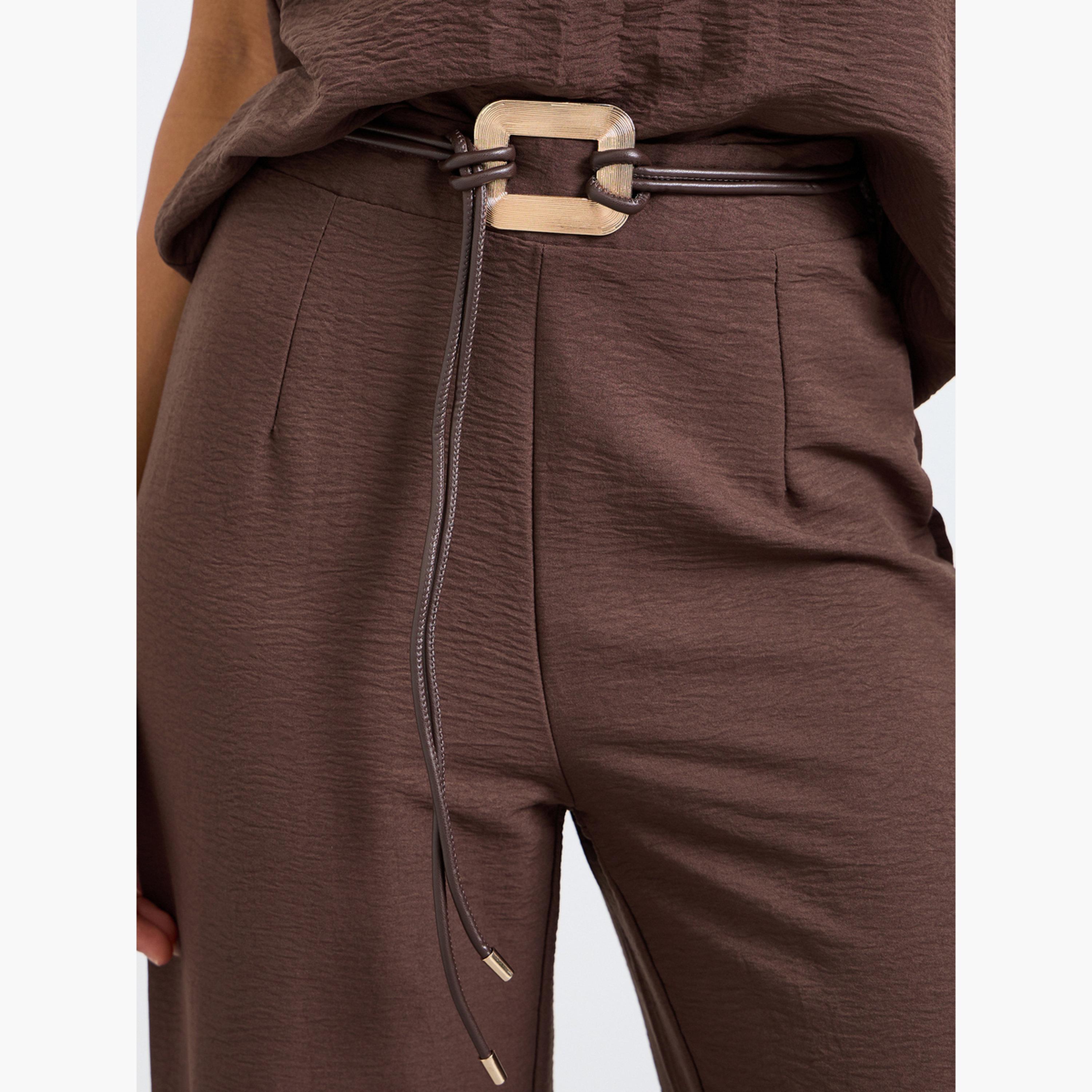 Take Two Brown Open Collar Top and Pants Co-Ords Set-women-clothing-coordsets-image-5