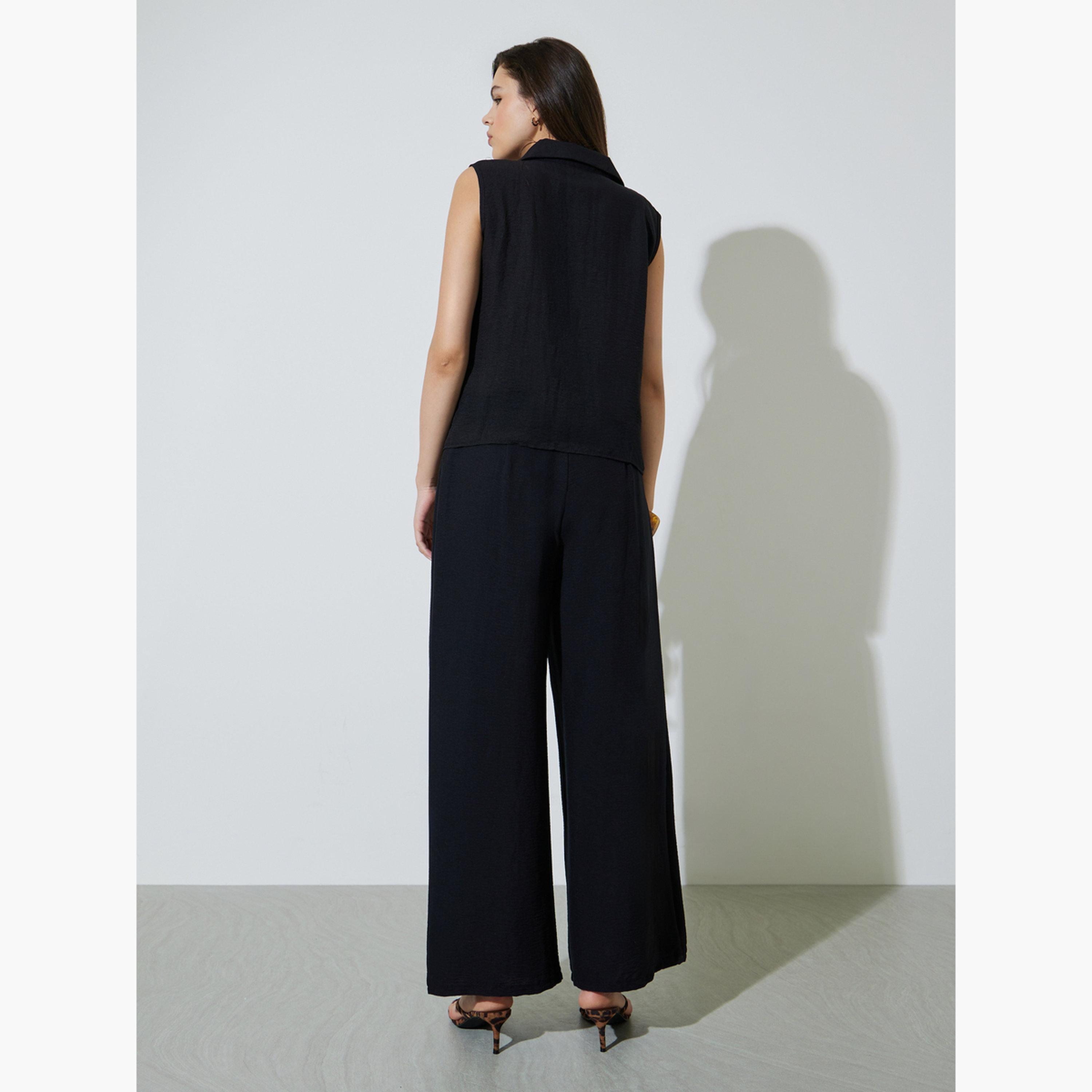 Take Two Black Open Collar Top and Pants Co-Ords Set-women-clothing-coordsets-image-3