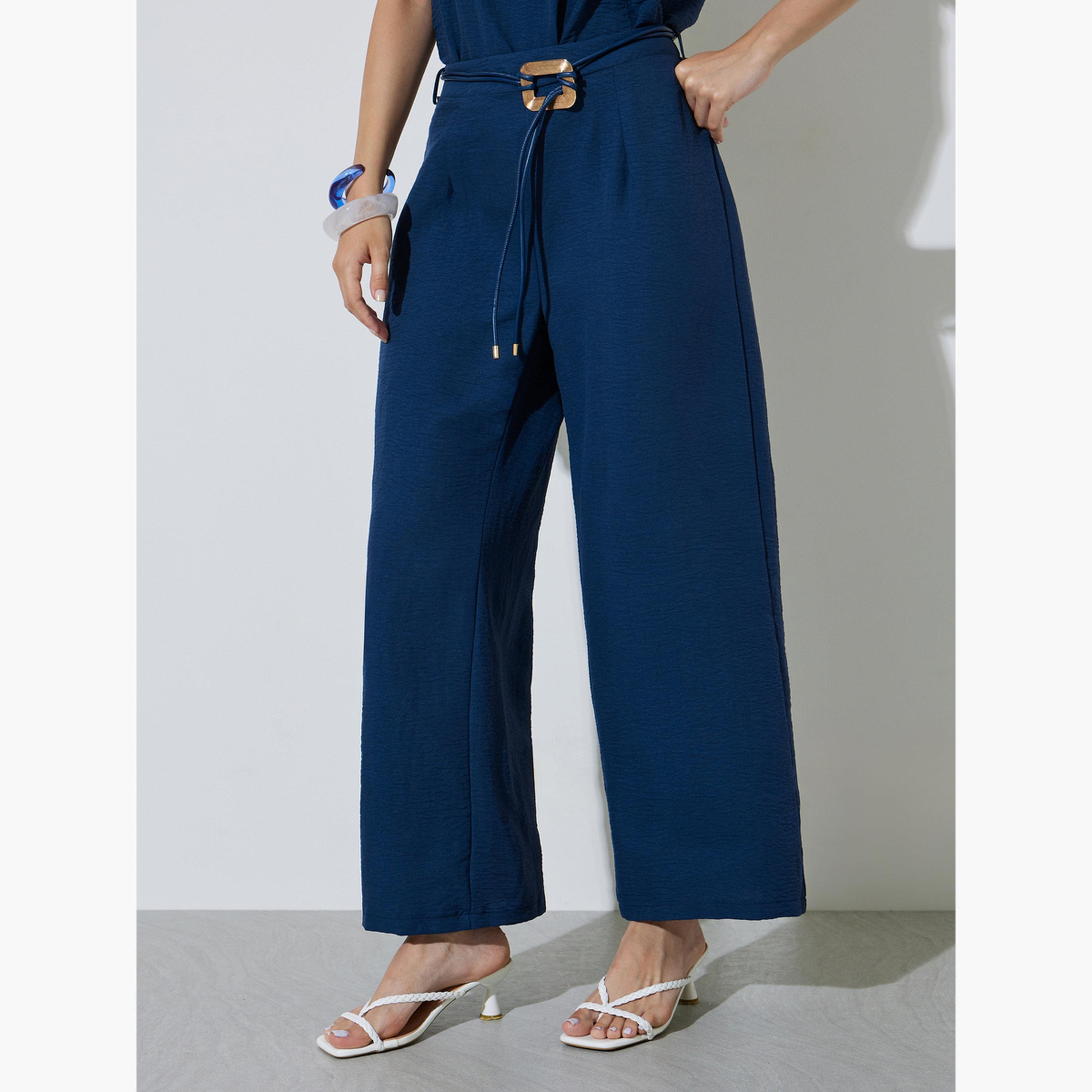 طقم منسق من بنطال وبلوزة بياقة مفتوحة-women-clothing-coordsets-image-5