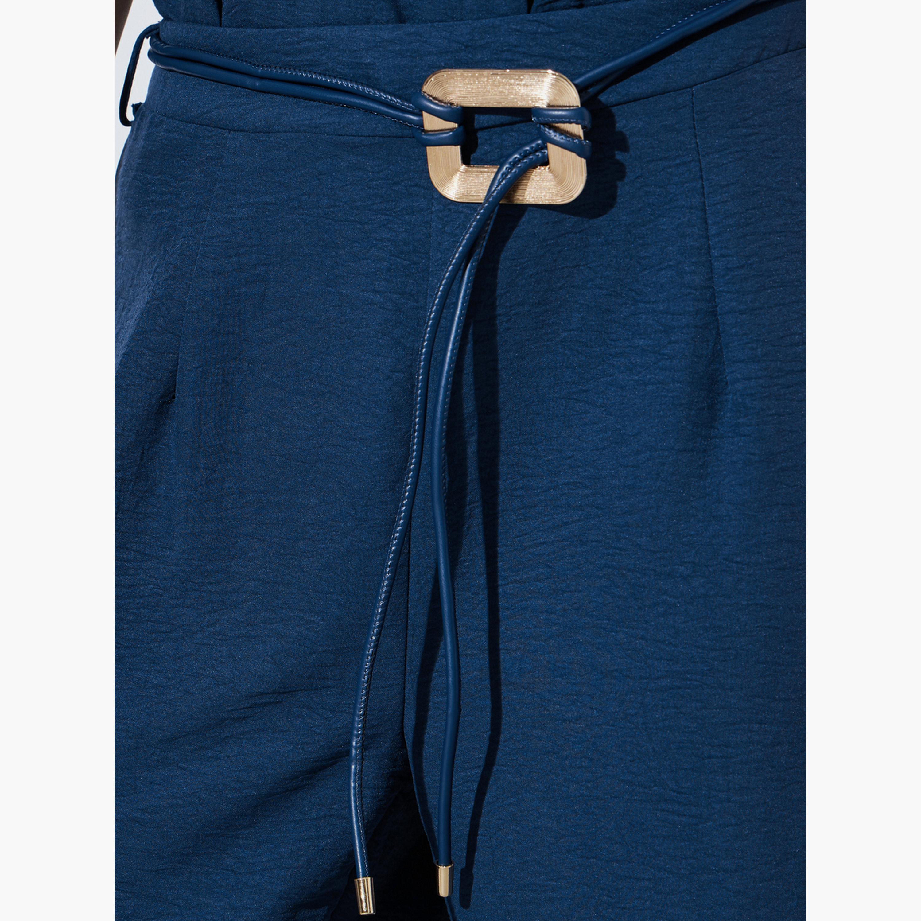 طقم منسق من بنطال وبلوزة بياقة مفتوحة-women-clothing-coordsets-image-6