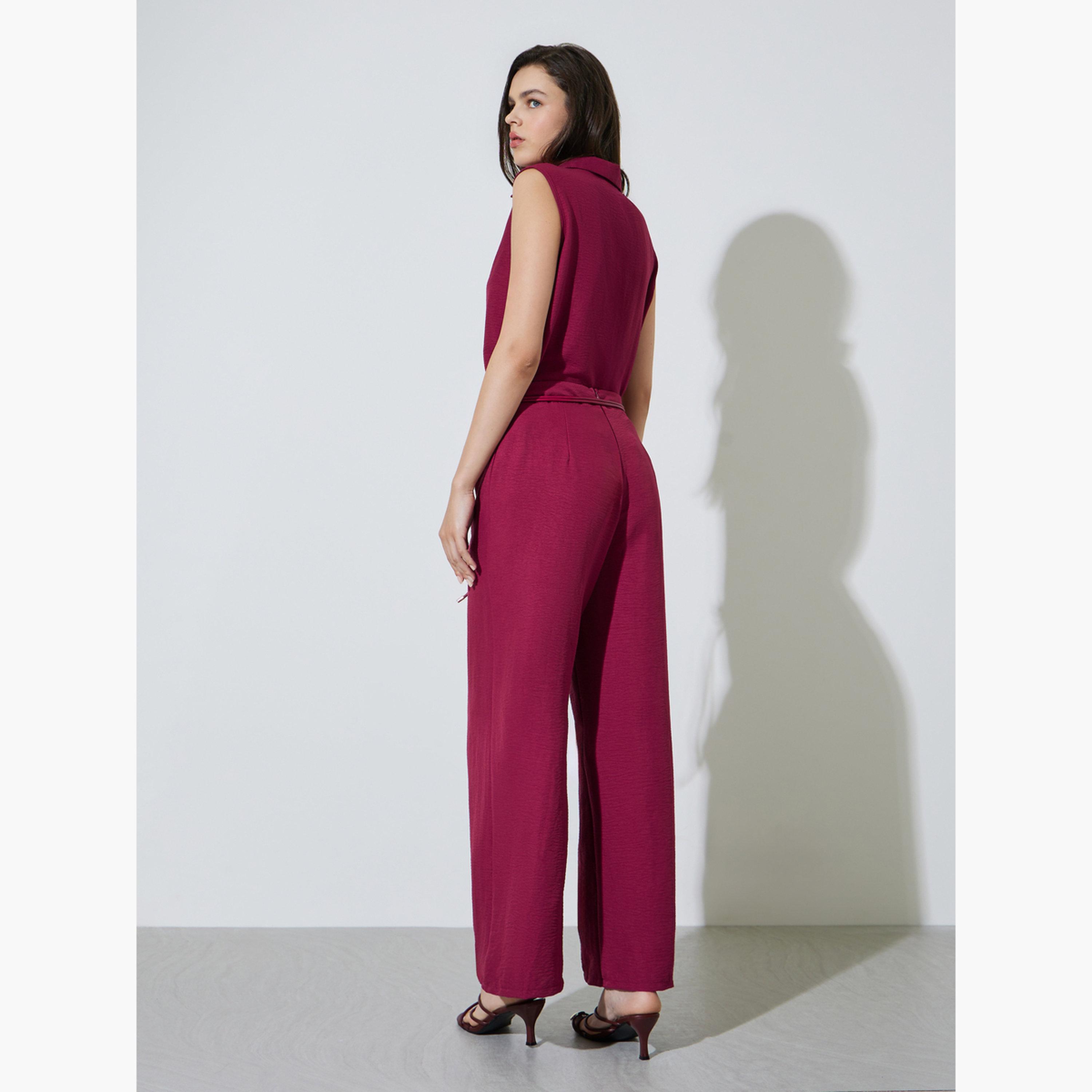Take Two Burgundy Open Collar Top and Pants Co-Ords Set-women-clothing-coordsets-image-3