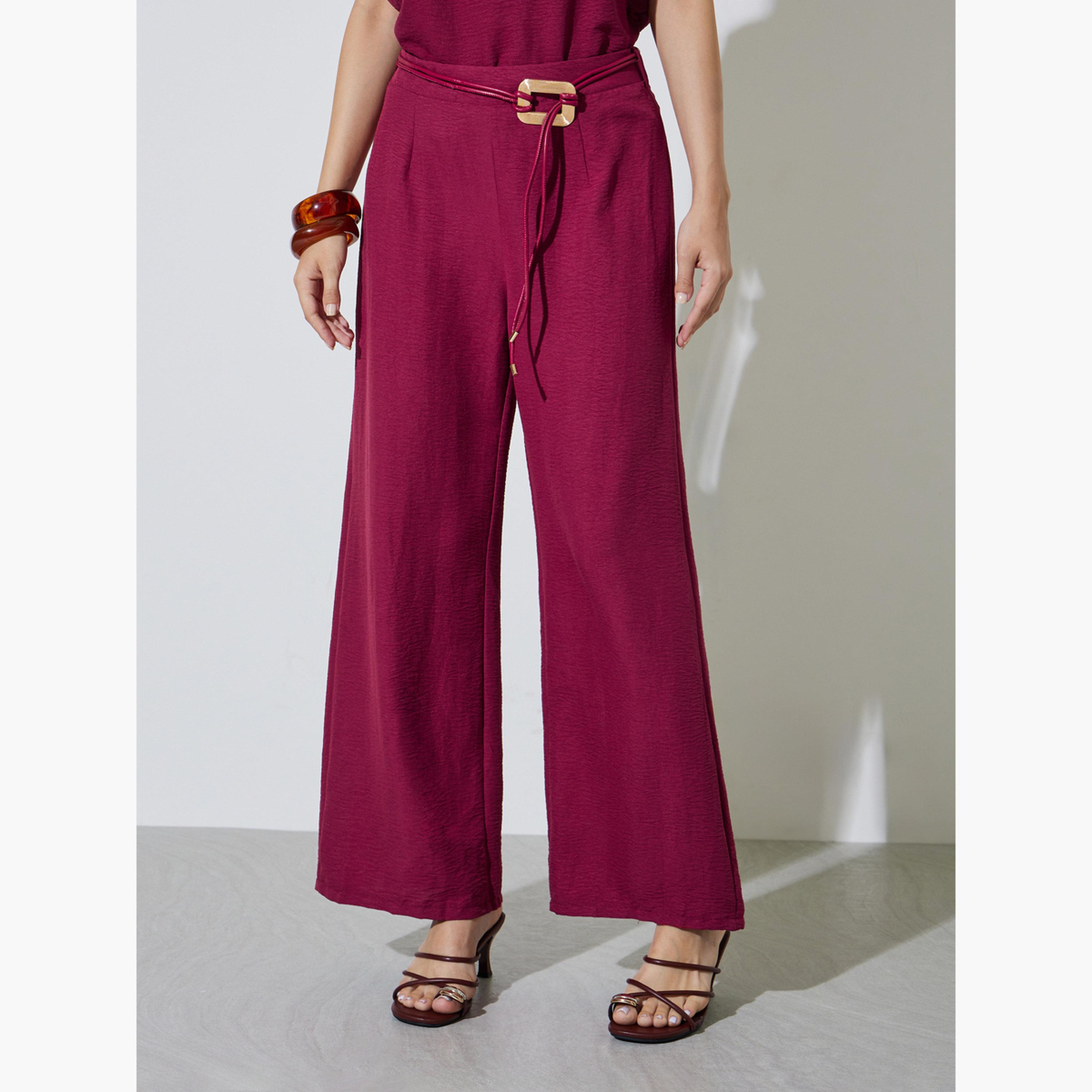 Take Two Burgundy Open Collar Top and Pants Co-Ords Set-women-clothing-coordsets-image-4