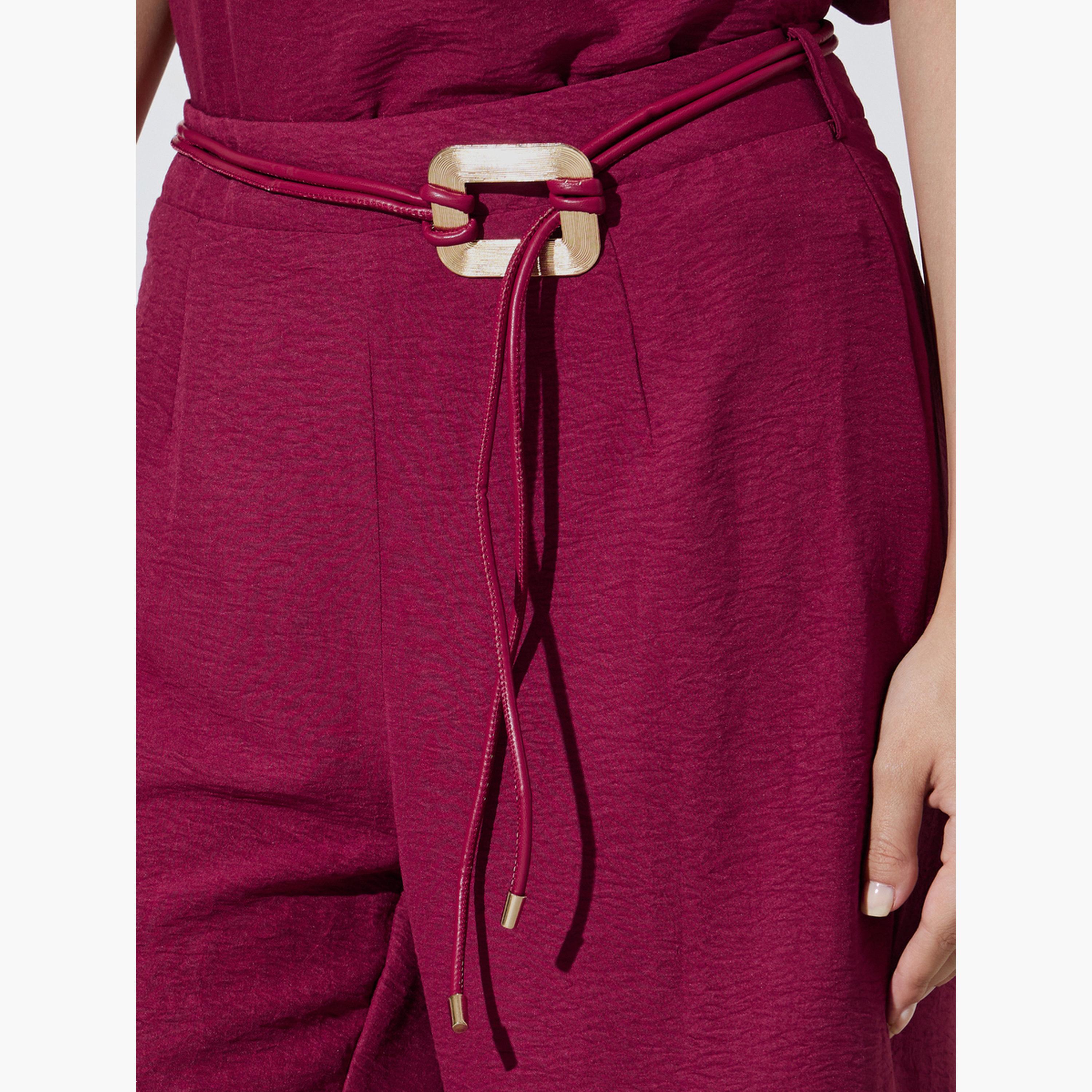 Take Two Burgundy Open Collar Top and Pants Co-Ords Set-women-clothing-coordsets-image-5
