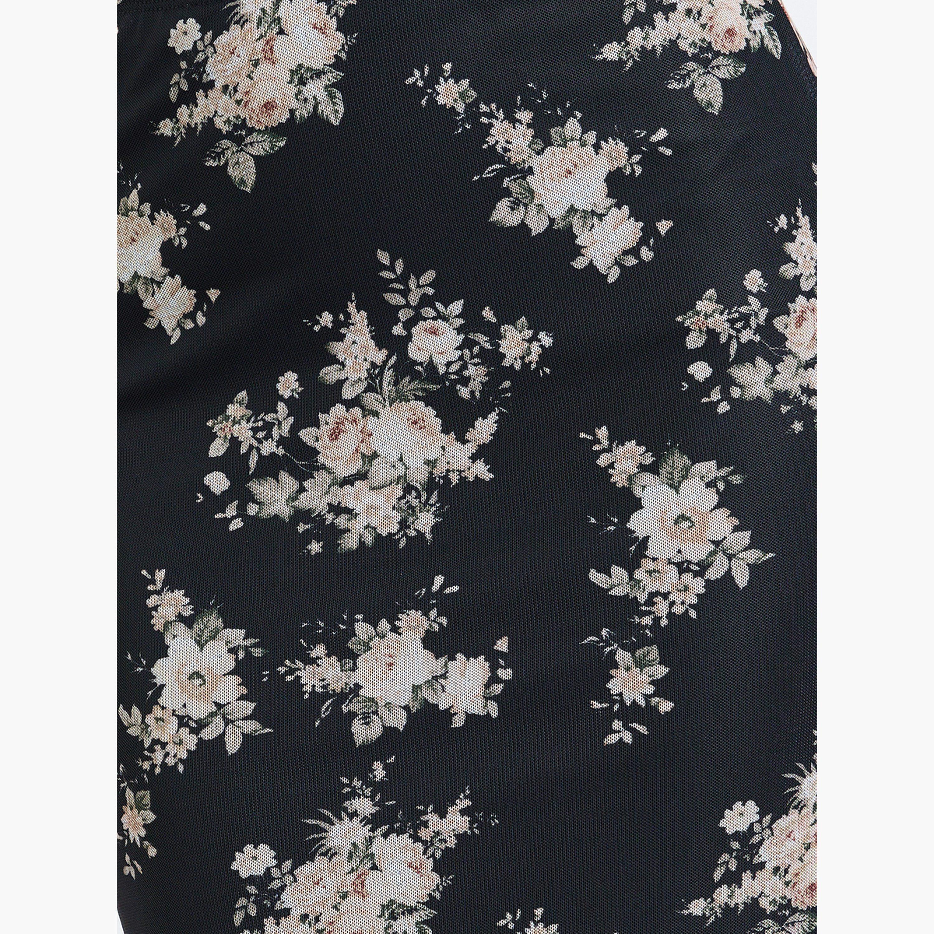 Take Two Black All Over Floral Print Ruffle Hem Midi Skirt-women-clothing-skirts-image-3