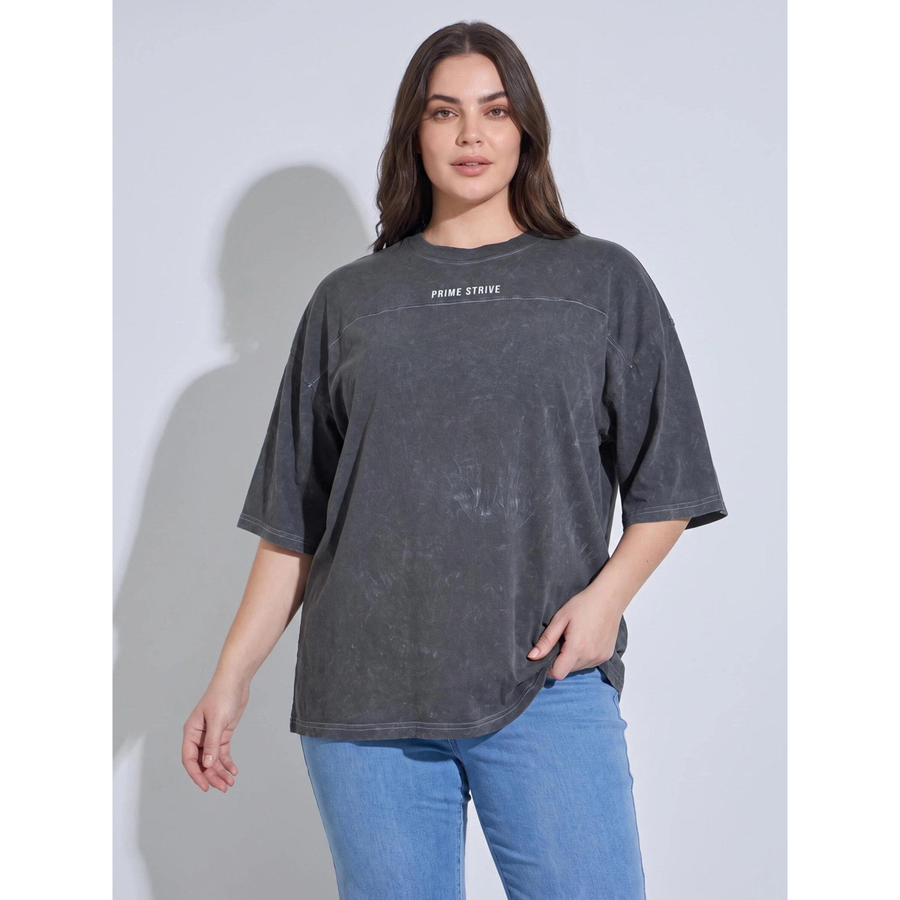 Styli PLUS SIZE ACID WASH CONTRAST STITCH RAISED 100% COTTON PRINTED TEE, BLOCK-16-women-clothing-plussize-tshirts-image-1