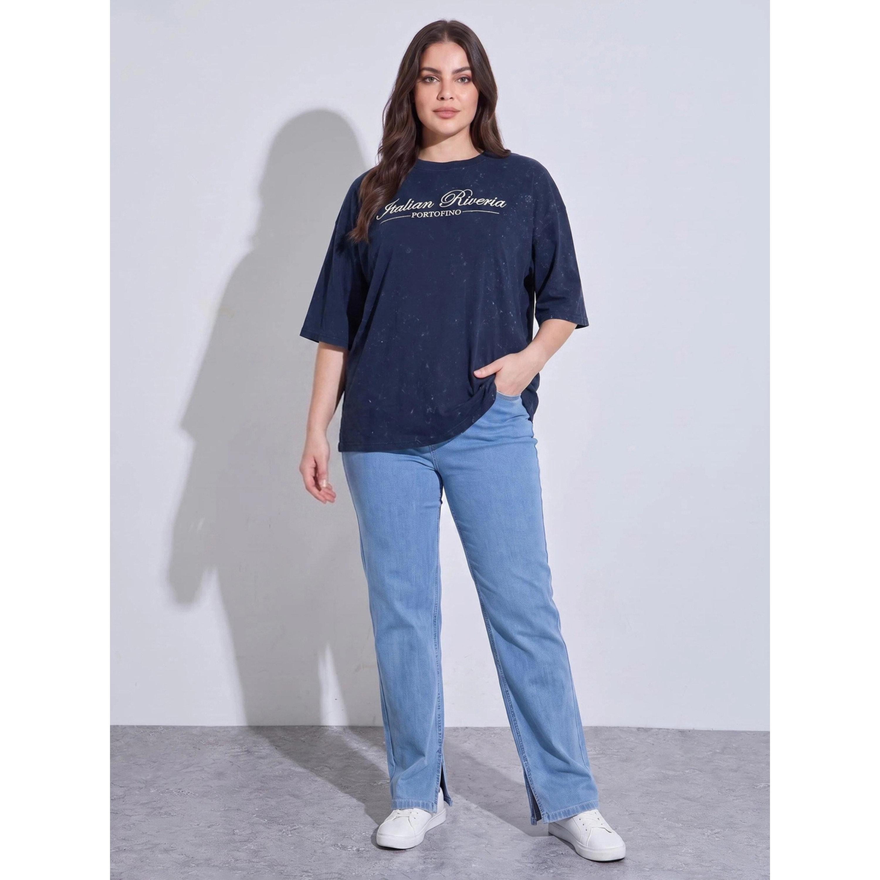Styli PLUS SIZE EMBROIDERED SLOGAN WASHED TEE, BLOCK- 7018814505-women-clothing-plussize-tshirts-image-2