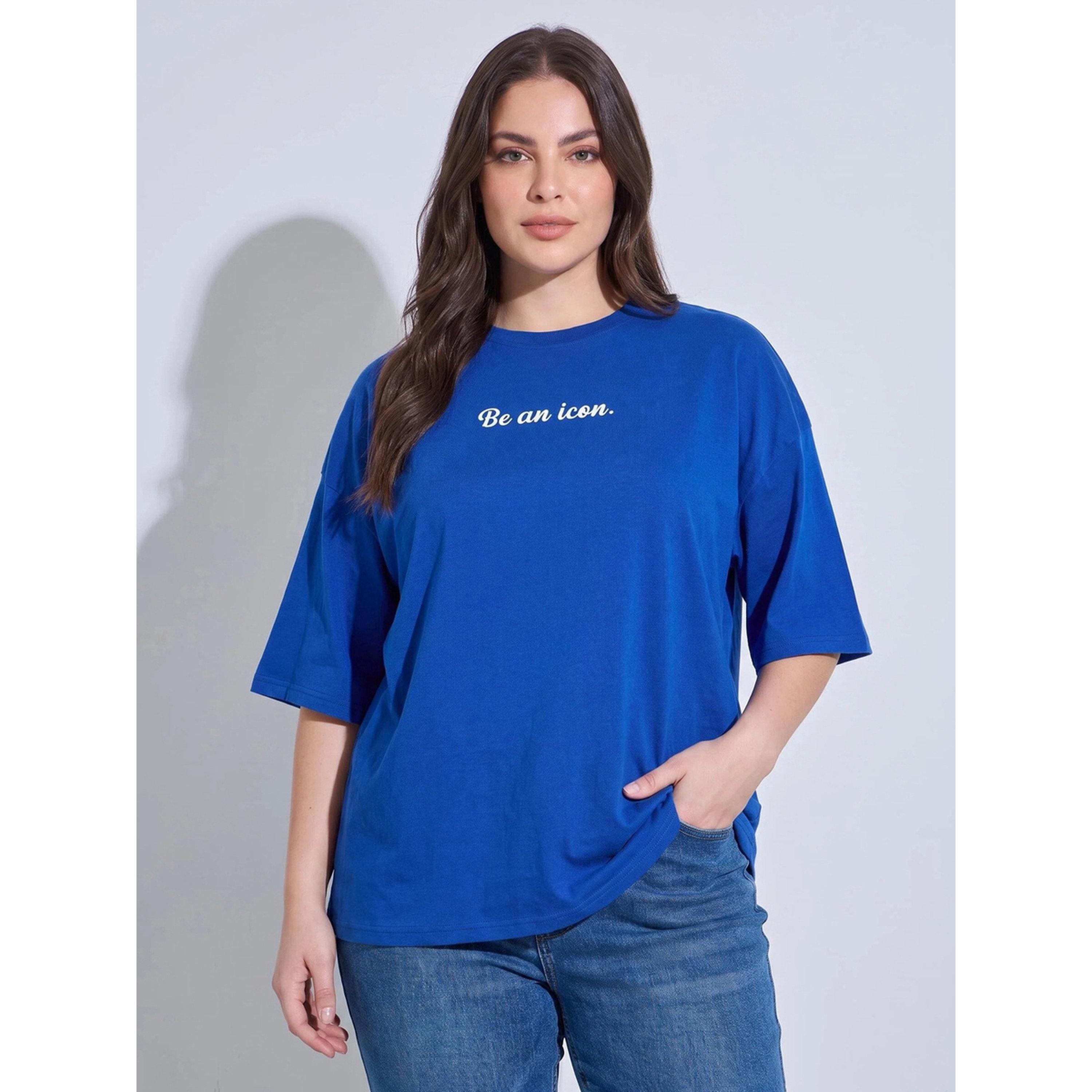 ستايلي - تيشيرت كبير الحجم بشعار أساسي بلوك-7009478601-women-clothing-plussize-tshirts-image-1