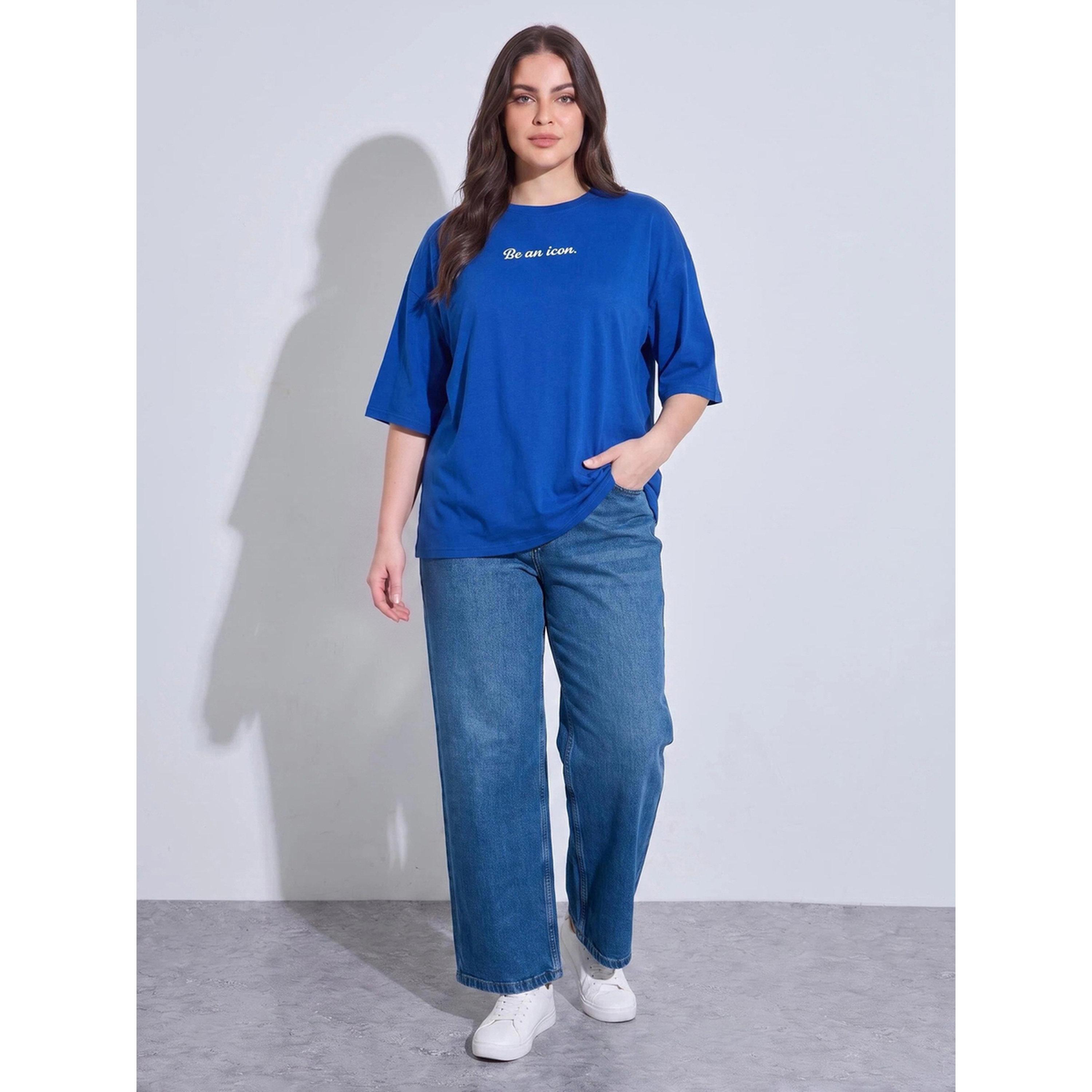 ستايلي - تيشيرت كبير الحجم بشعار أساسي بلوك-7009478601-women-clothing-plussize-tshirts-image-2