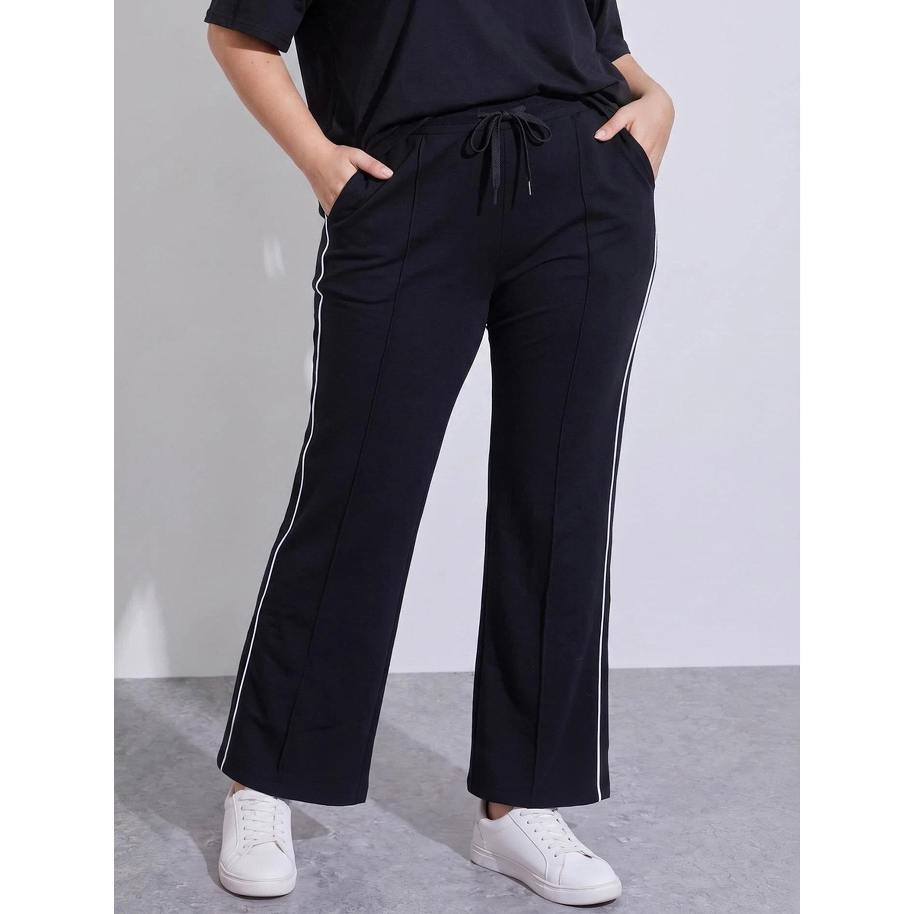 Styli Plus Size Black Side Striped Wide Leg Joggers-women-clothing-plussize-joggers-image-1
