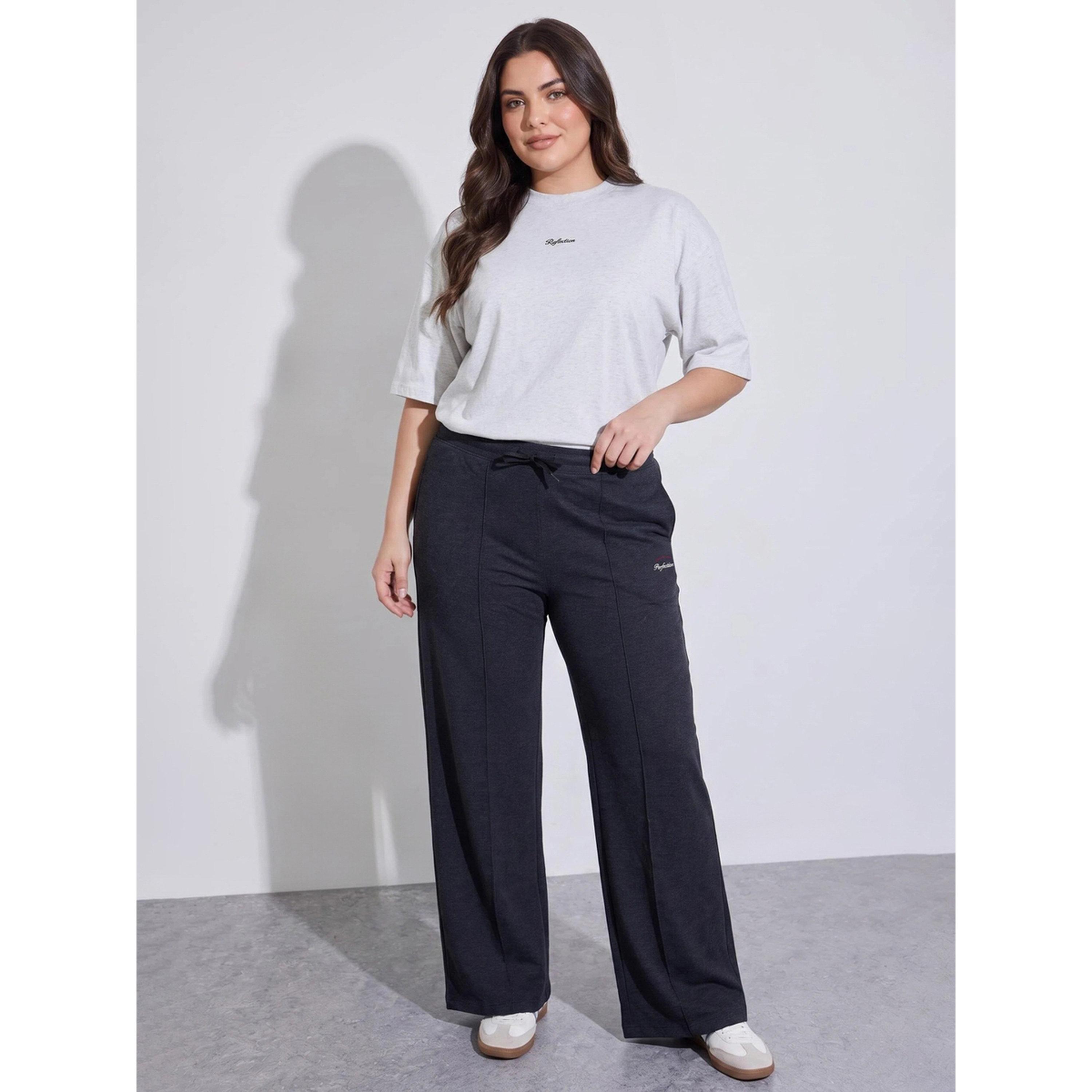 Styli Plus Size Charcoal Pintuck Details Wide Leg Pants-women-clothing-plussize-joggers-image-2