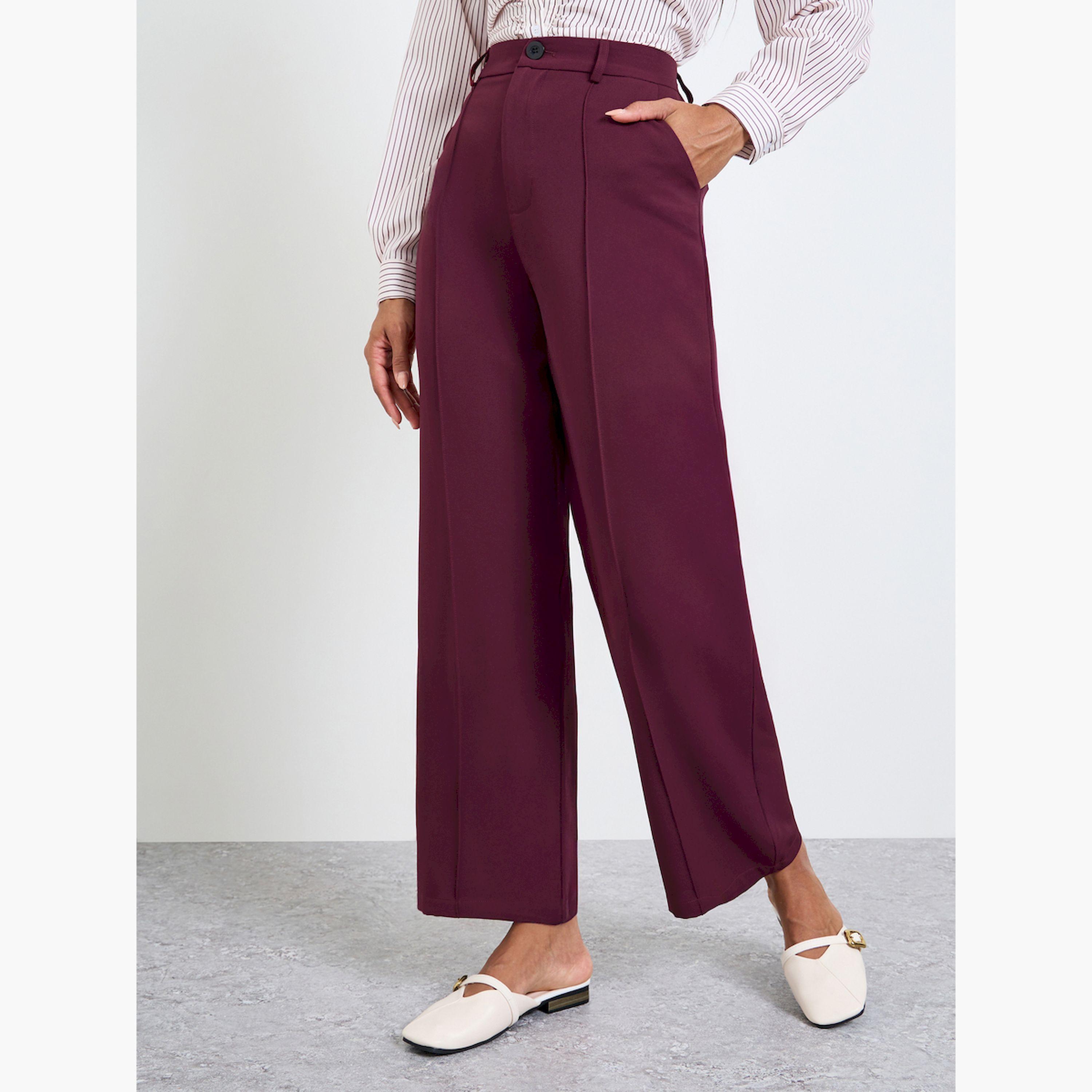 بنطال بأرجل واسعة وتفاصيل طيات-women-clothing-bottoms-joggers-image-1