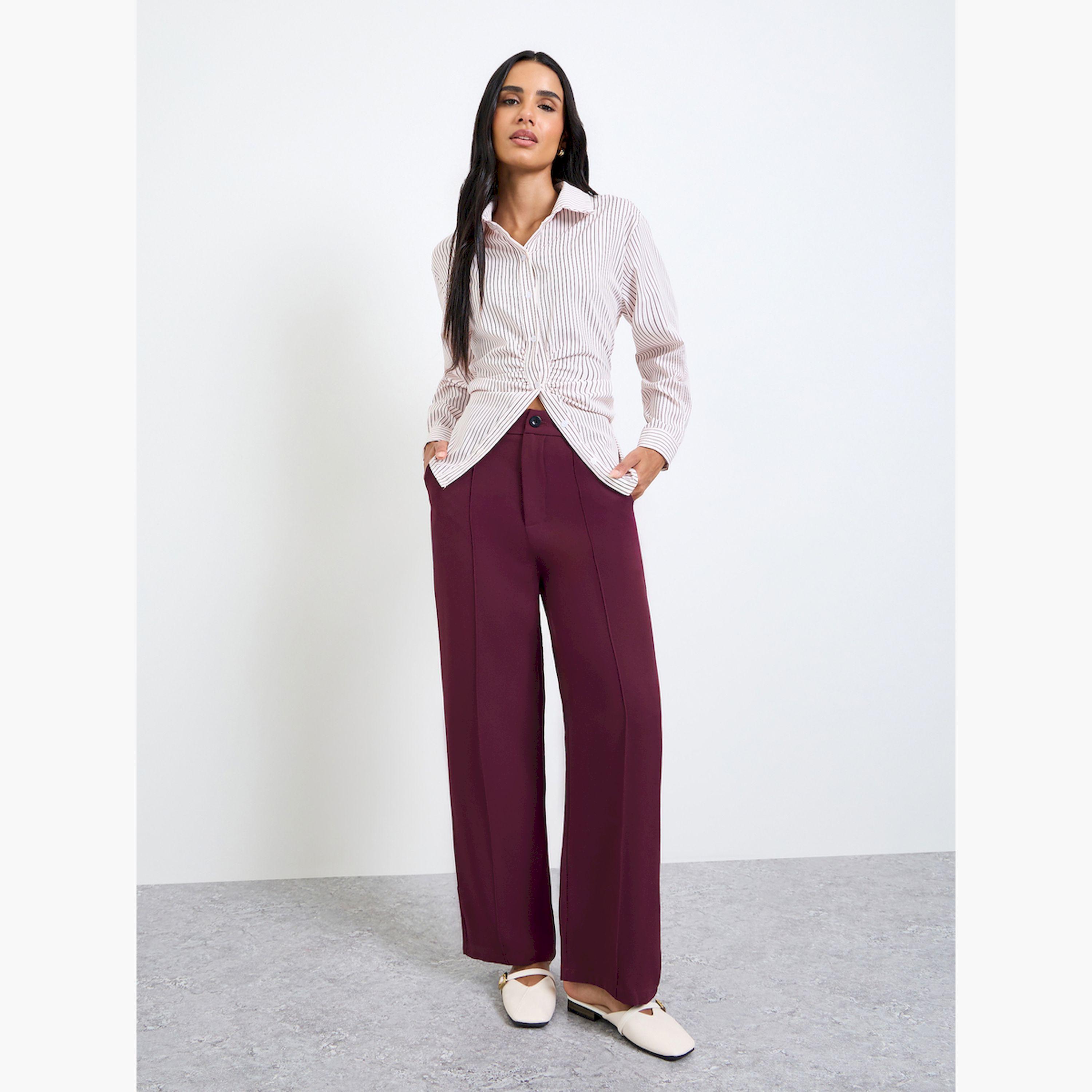 Take Two Burgundy Pintuck Detail Wide Leg Pants-women-clothing-bottoms-joggers-image-2