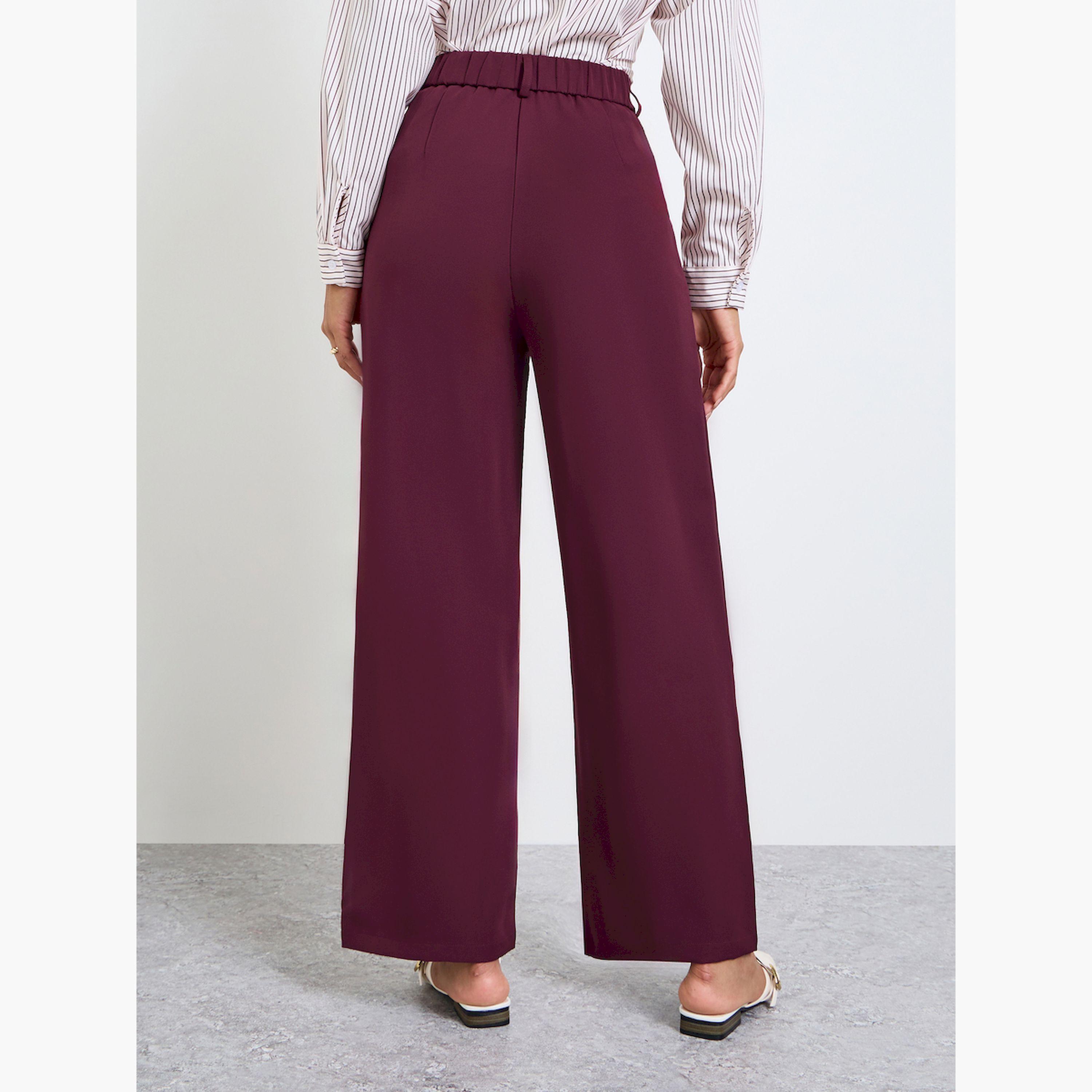 بنطال بأرجل واسعة وتفاصيل طيات-women-clothing-bottoms-joggers-image-4