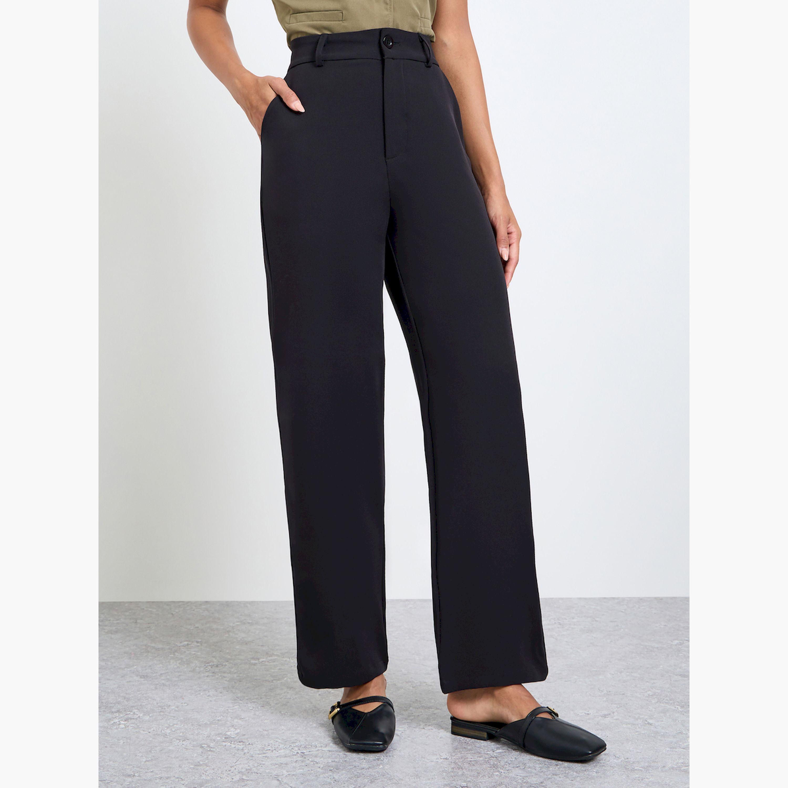 Take Two Black Solid Slant Pocket Straight Pants-women-clothing-bottoms-trousers-image-1