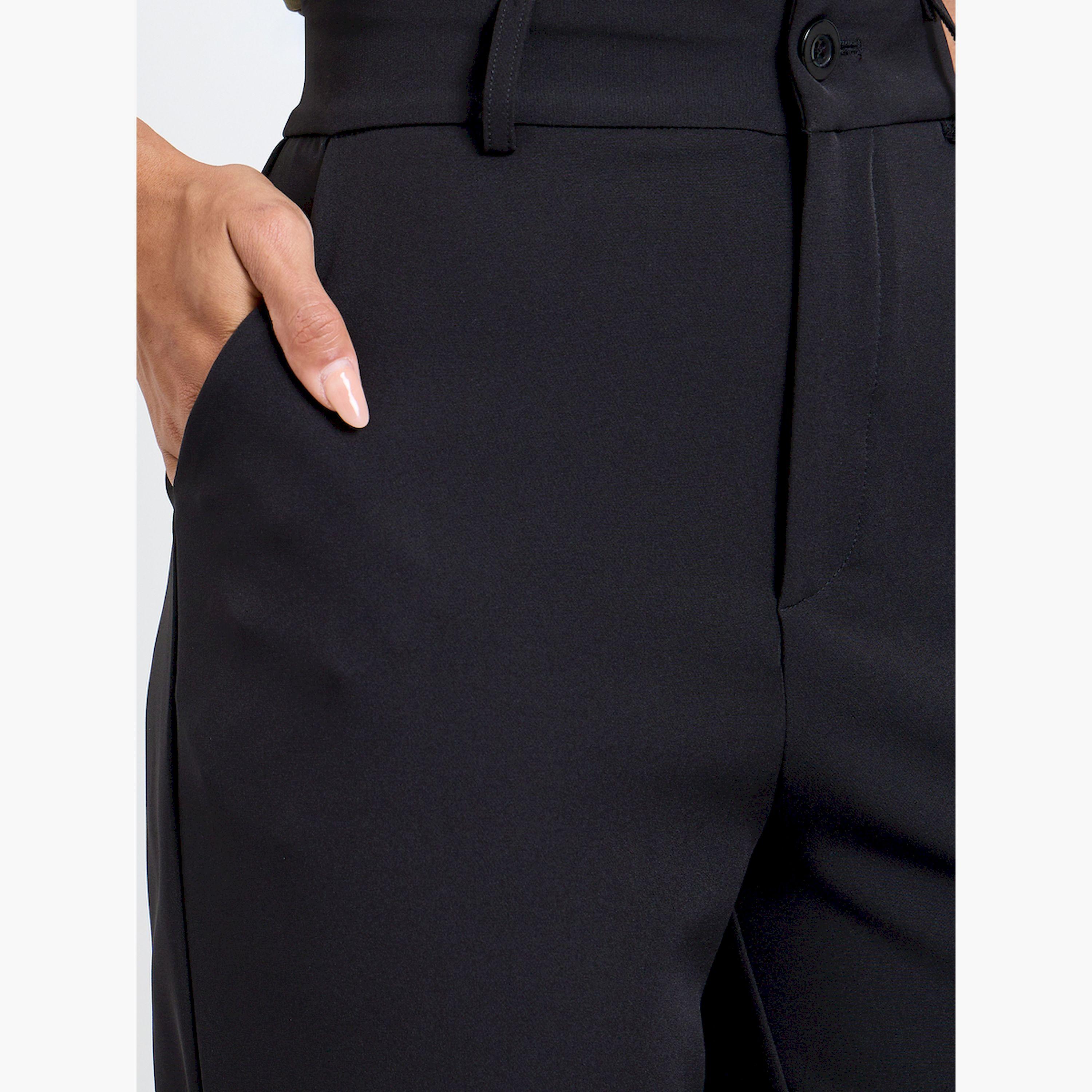 بنطال سادة بقصة مستقيمة وجيوب مائلة باللون الأسود-women-clothing-bottoms-trousers-image-3