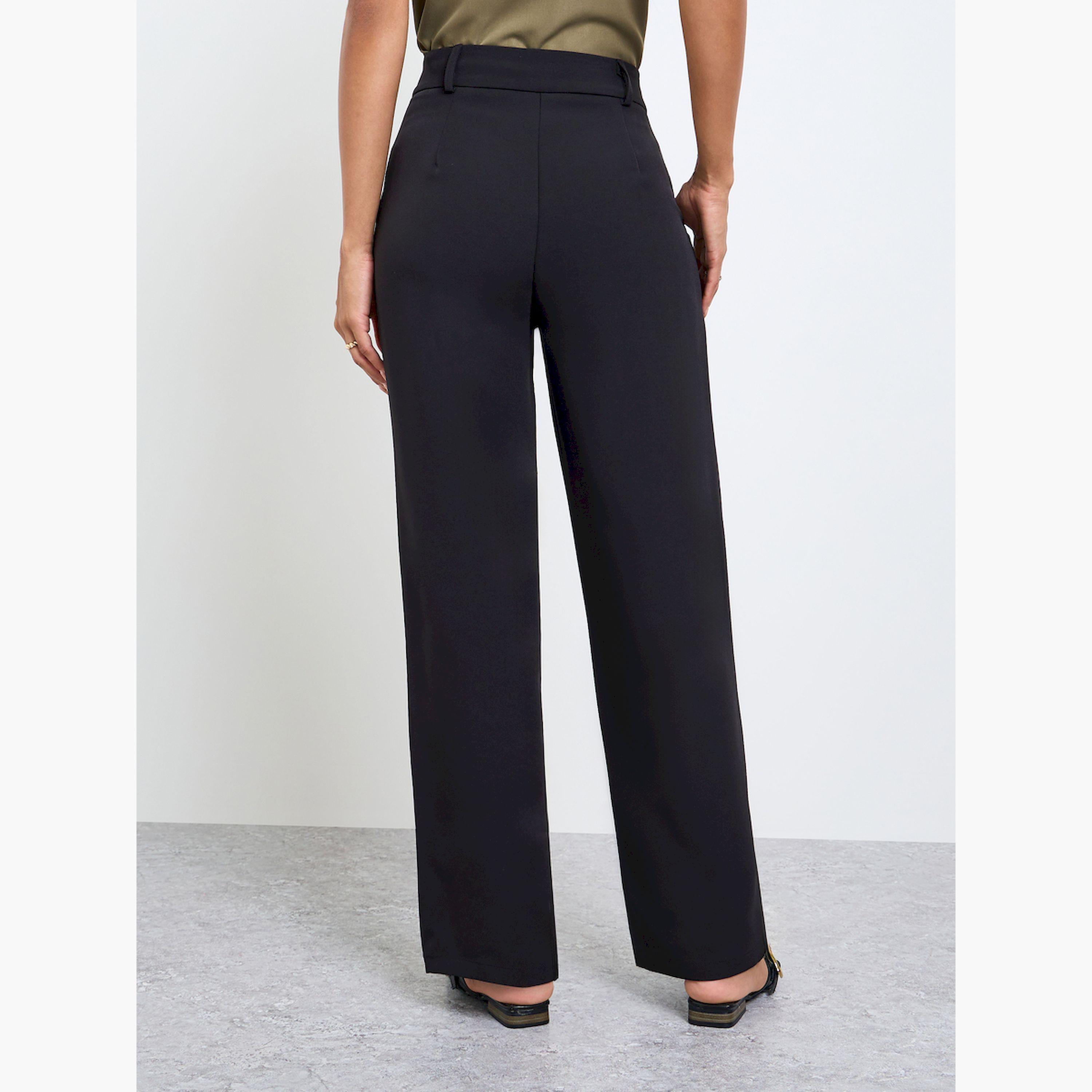 Take Two Black Solid Slant Pocket Straight Pants-women-clothing-bottoms-trousers-image-4