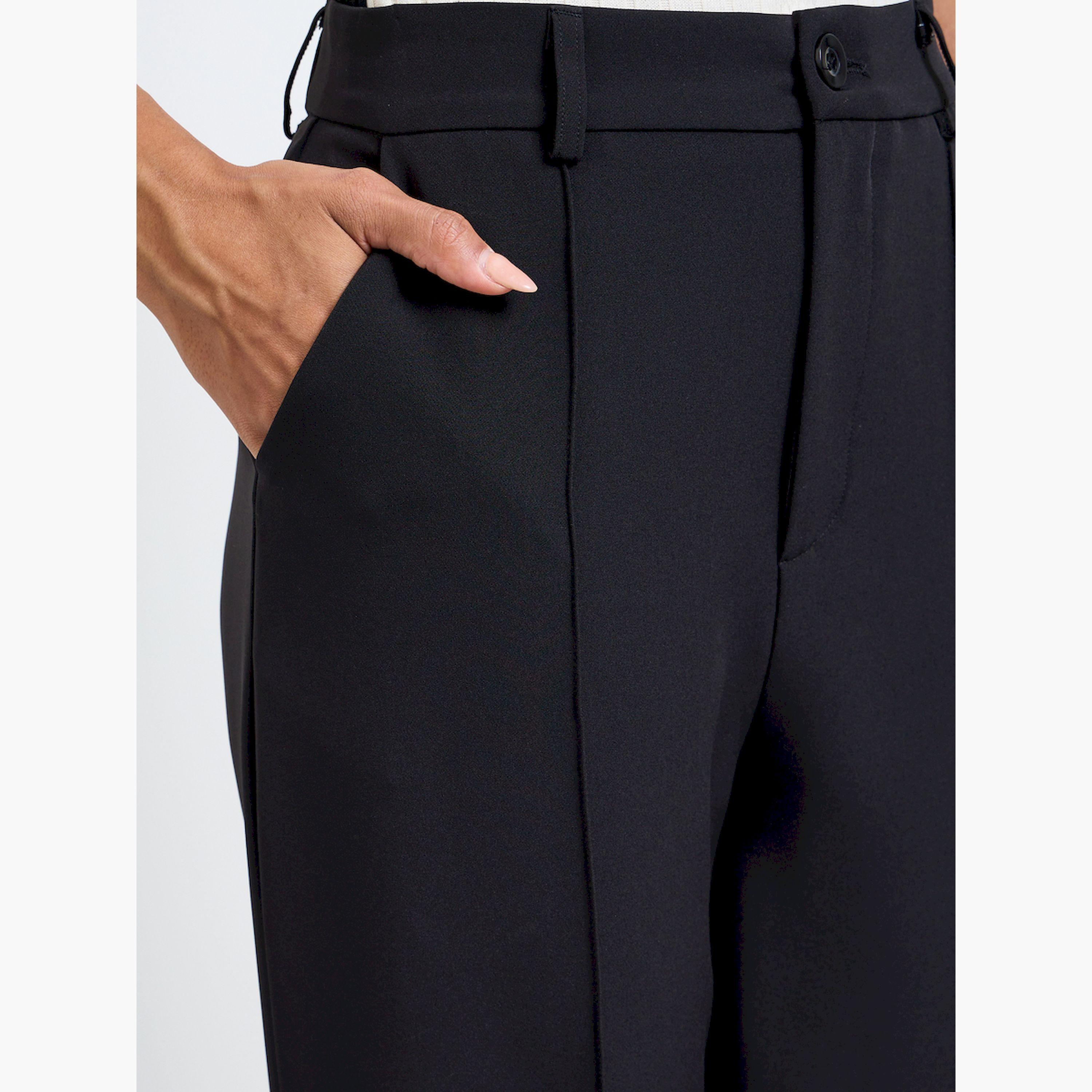 بنطال سادة بأرجل واسعة باللون الأسود-women-clothing-bottoms-joggers-image-3