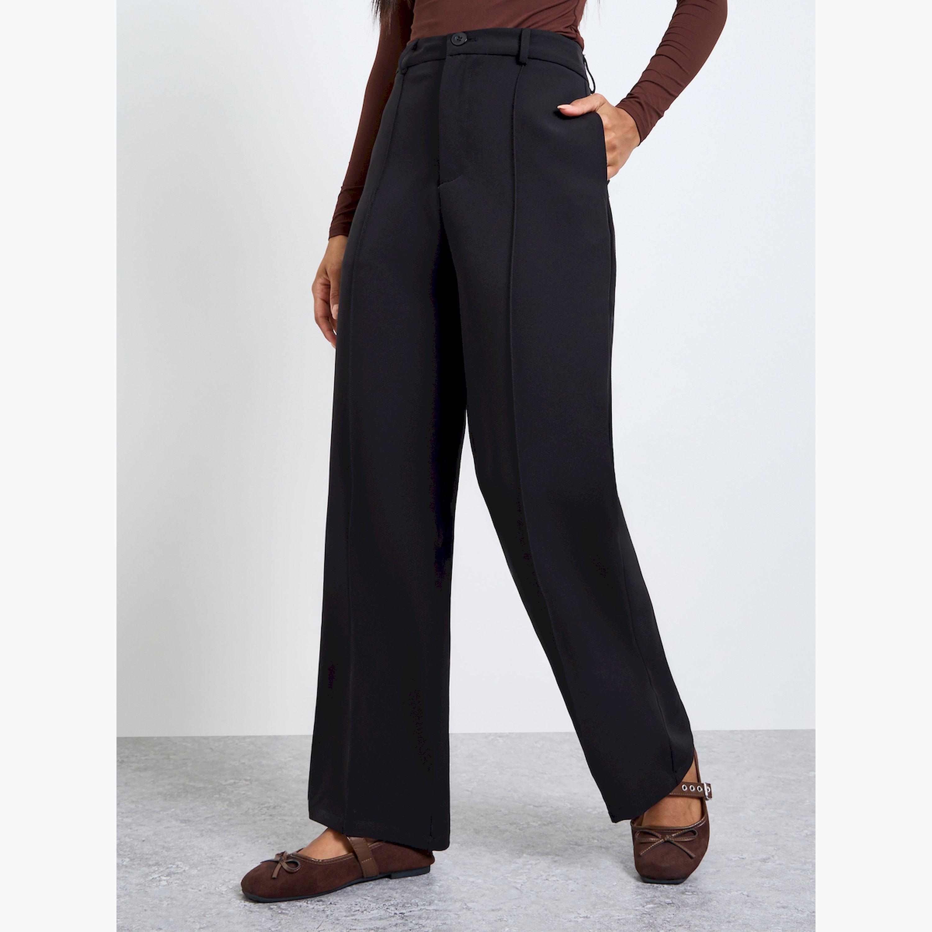 Take Two Black Pintuck Detail Straight Pants-women-clothing-bottoms-trousers-image-1