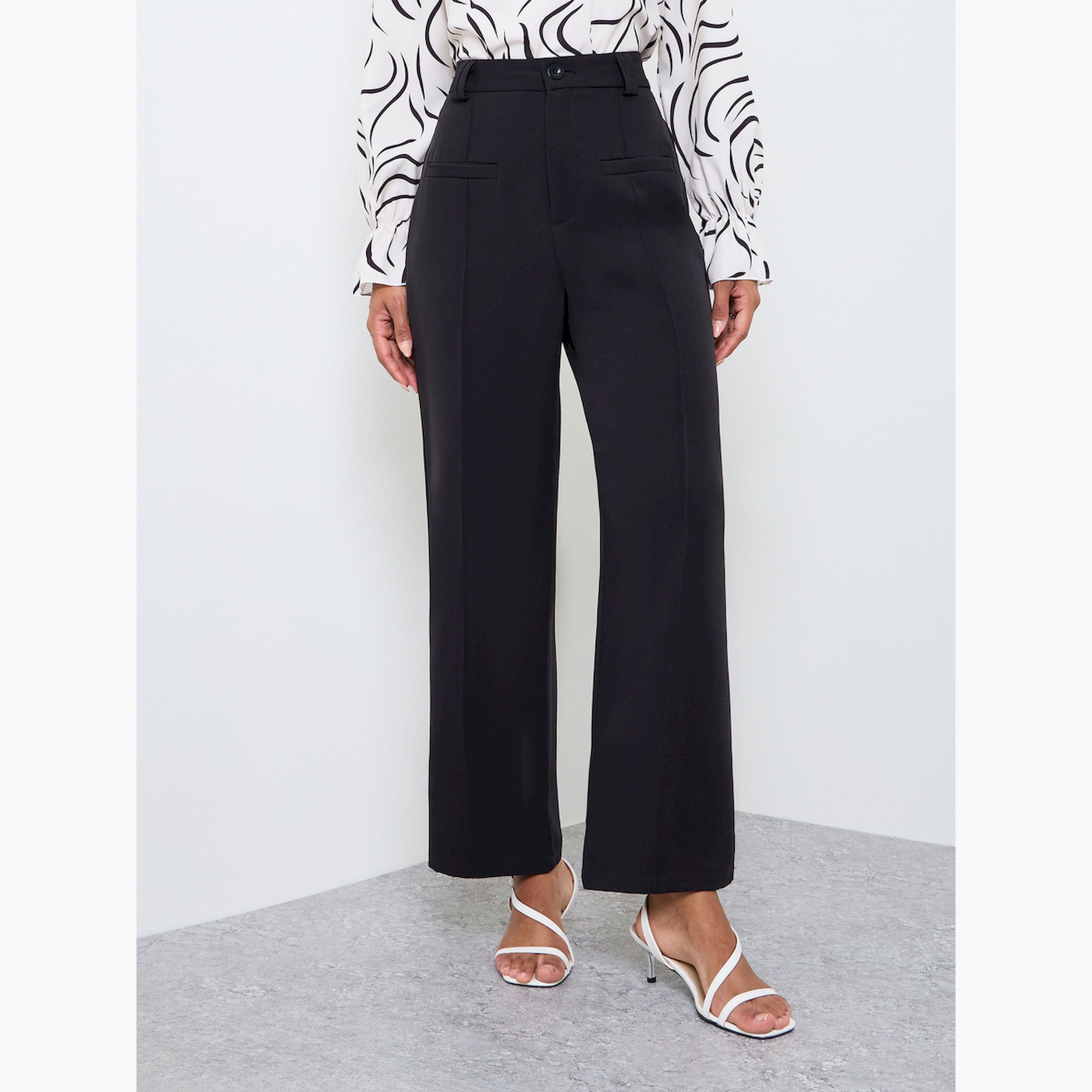 Take Two Black Solid Wide Leg Trousers-women-clothing-bottoms-trousers-image-1