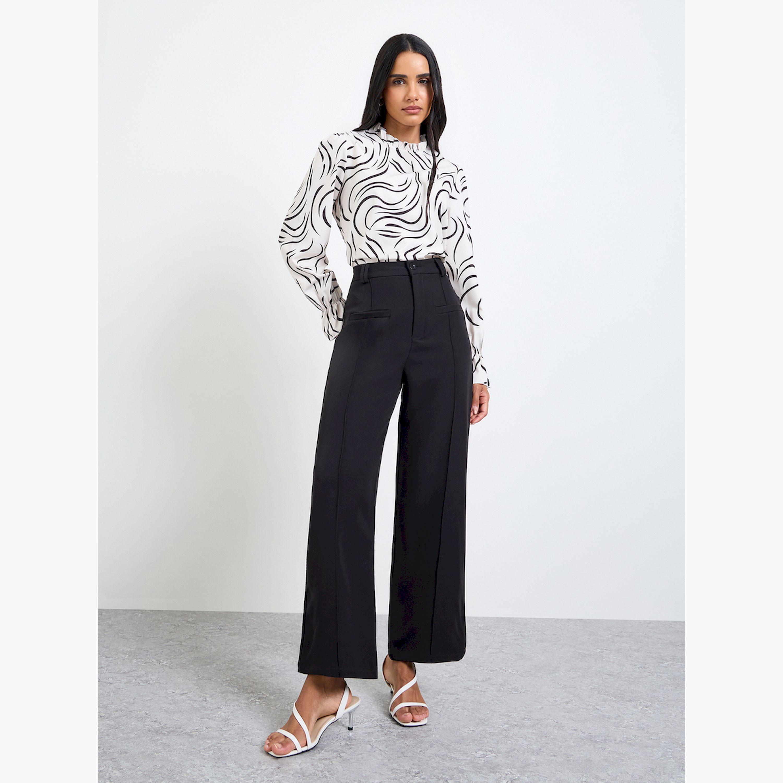 Take Two Black Solid Wide Leg Trousers-women-clothing-bottoms-trousers-image-2