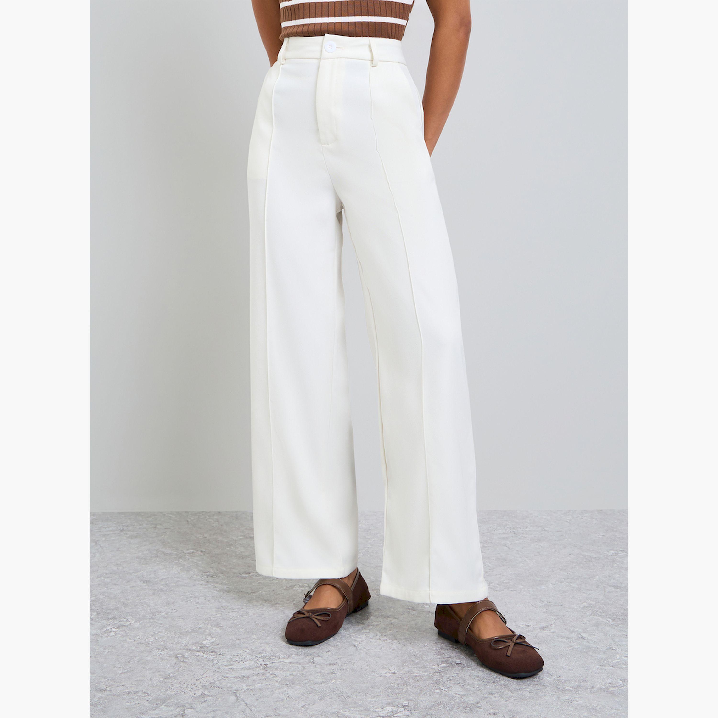 Take Two White Solid Straight Fit Pants-women-clothing-bottoms-trousers-image-1