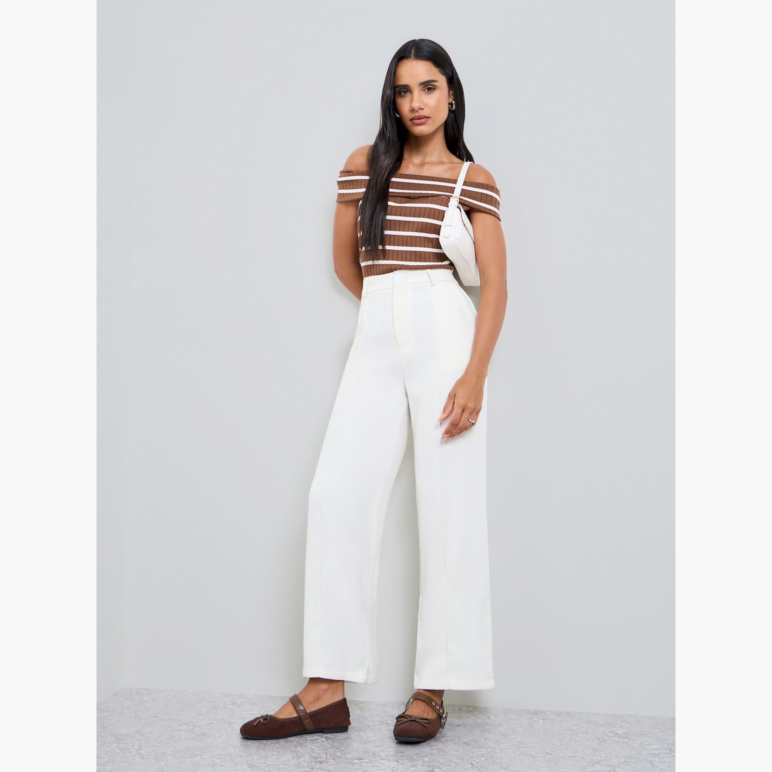 Take Two White Solid Straight Fit Pants-women-clothing-bottoms-trousers-image-2