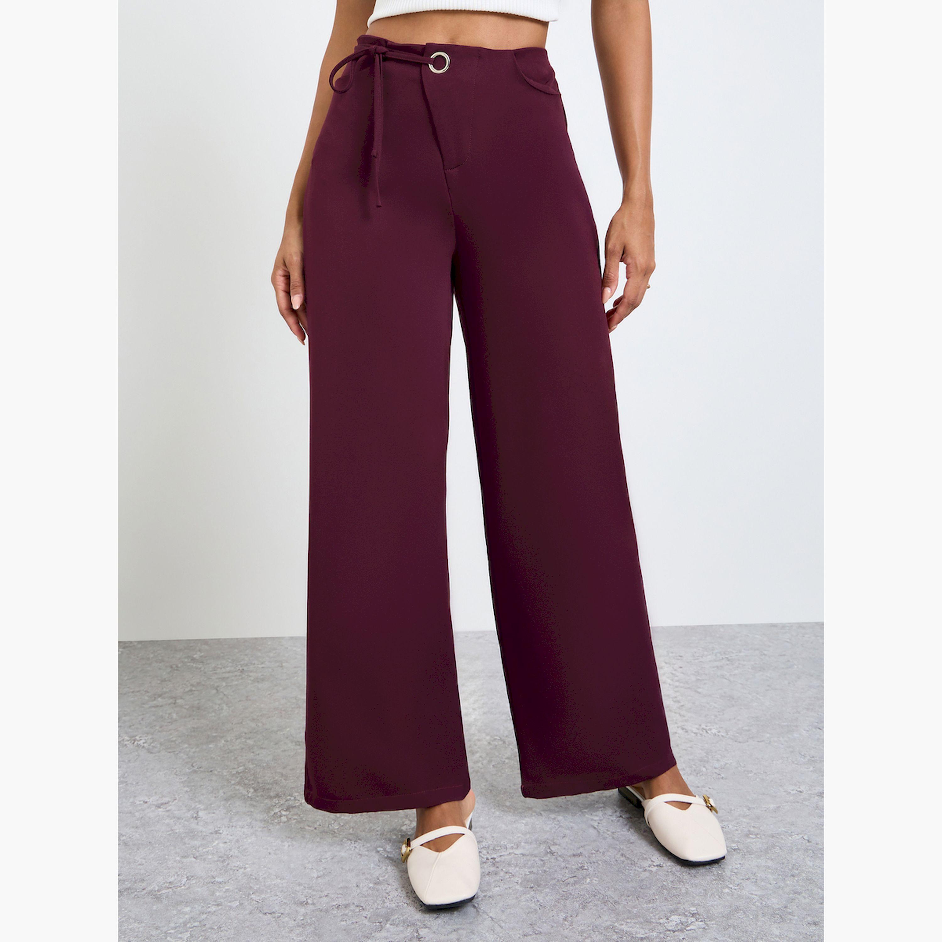 Take Two Burgundy Wide-Leg Pants with Tie-Up Detail-women-clothing-bottoms-joggers-image-1