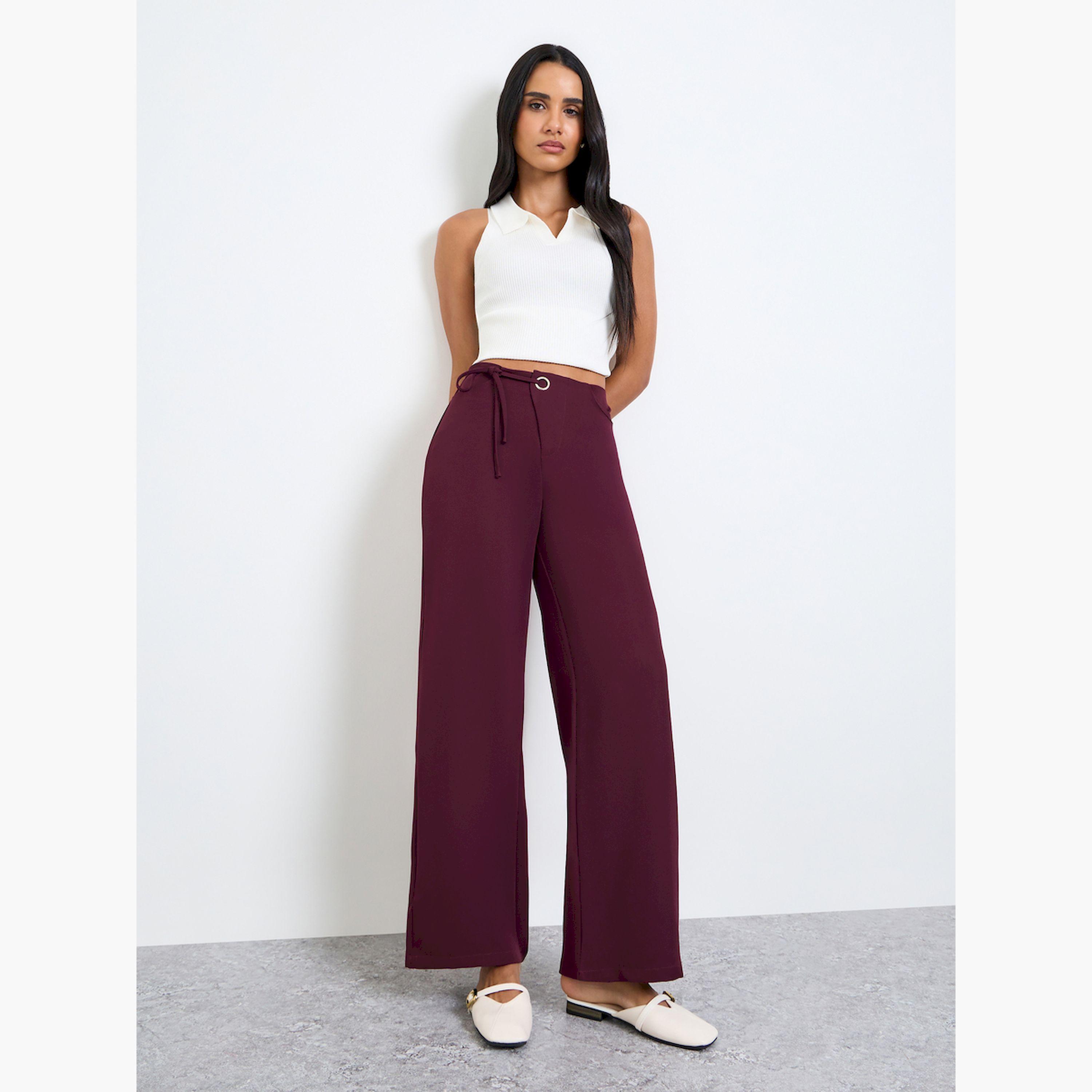 Take Two Burgundy Wide-Leg Pants with Tie-Up Detail-women-clothing-bottoms-joggers-image-2